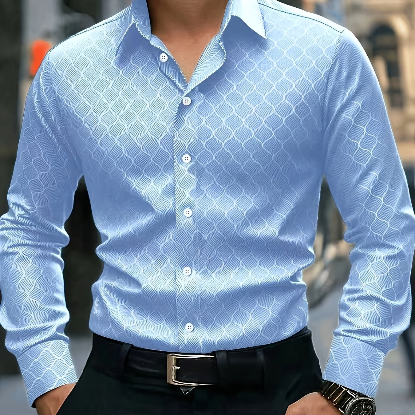 TEMU Chemise à Manches Longues Style Européen et Américain pour Homme, Tendance Mode avec Impression Numérique, Chemise Décontractée