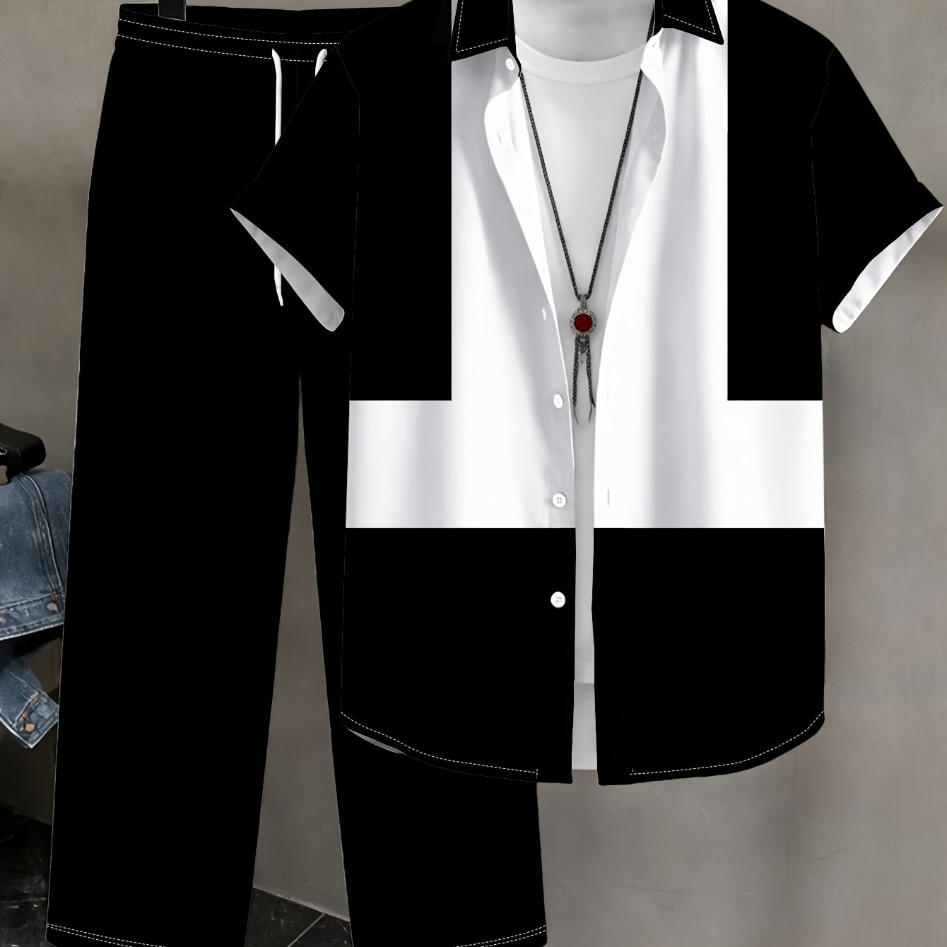 TEMU Summer 's Short Sleeve Long Pants Suit Shirt Loose All-match Trendy Casual Casual Vacation