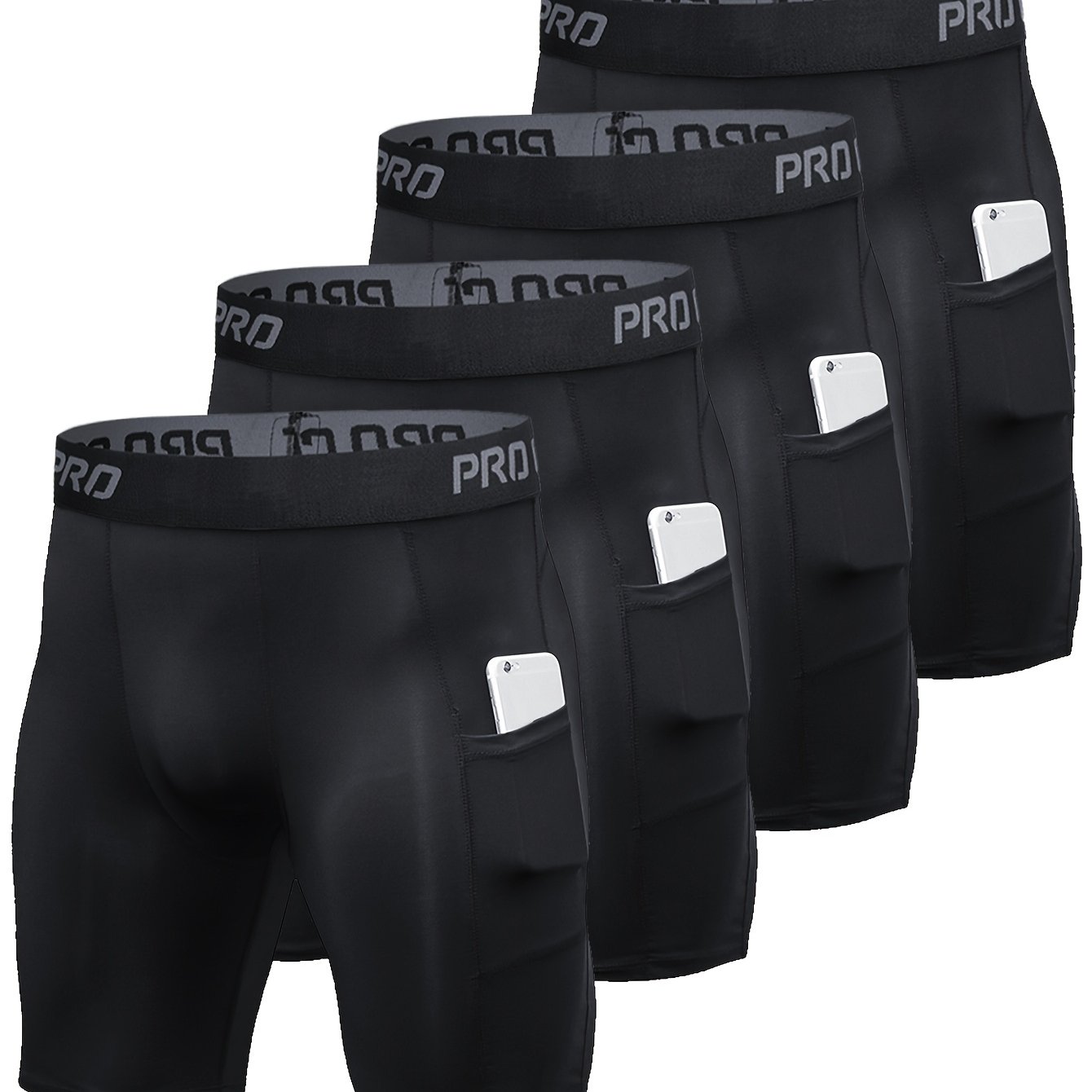 4-pc Men's Athletic Running Quick-dry Boxer Briefs Underwear With Pockets, Long Leg Performance Compression Boxer Briefs Men's Shorts