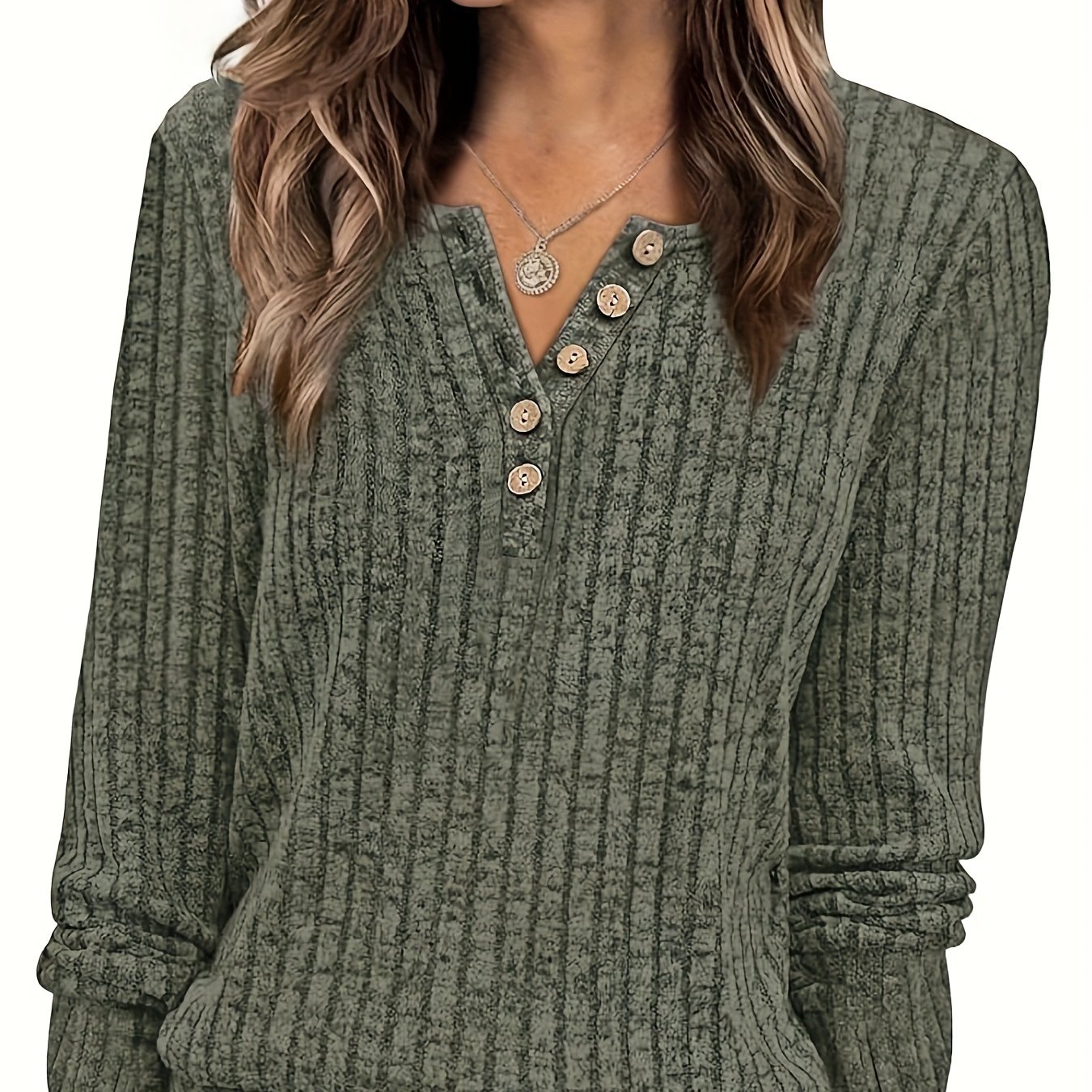 TEMU T-Shirt Femme Automne/Hiver Col Rond Manches Longues Boutonné Décontracté et Tendance