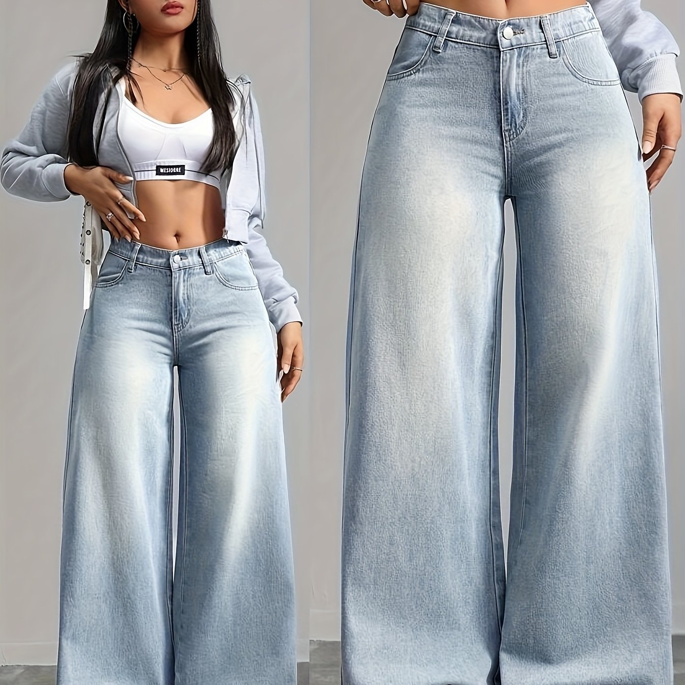 Women's Fashion Casual Jeans New Washed Straight-leg Denim Pants