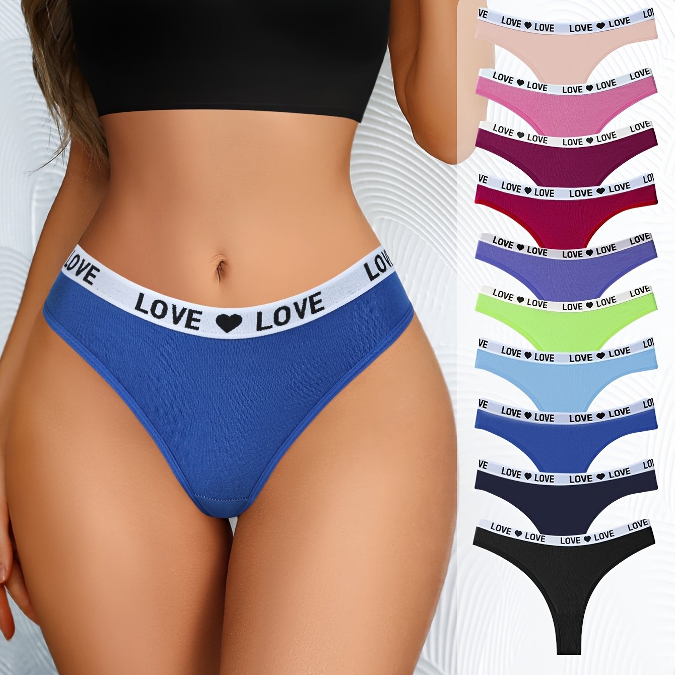 10-pack Women's Low-rise Thong Underwear - Elastic Waistband, Breathable Solid Color Panties For Everyday (assorted Colors), Sleek Vstring Style, Smooth Texture Fabric