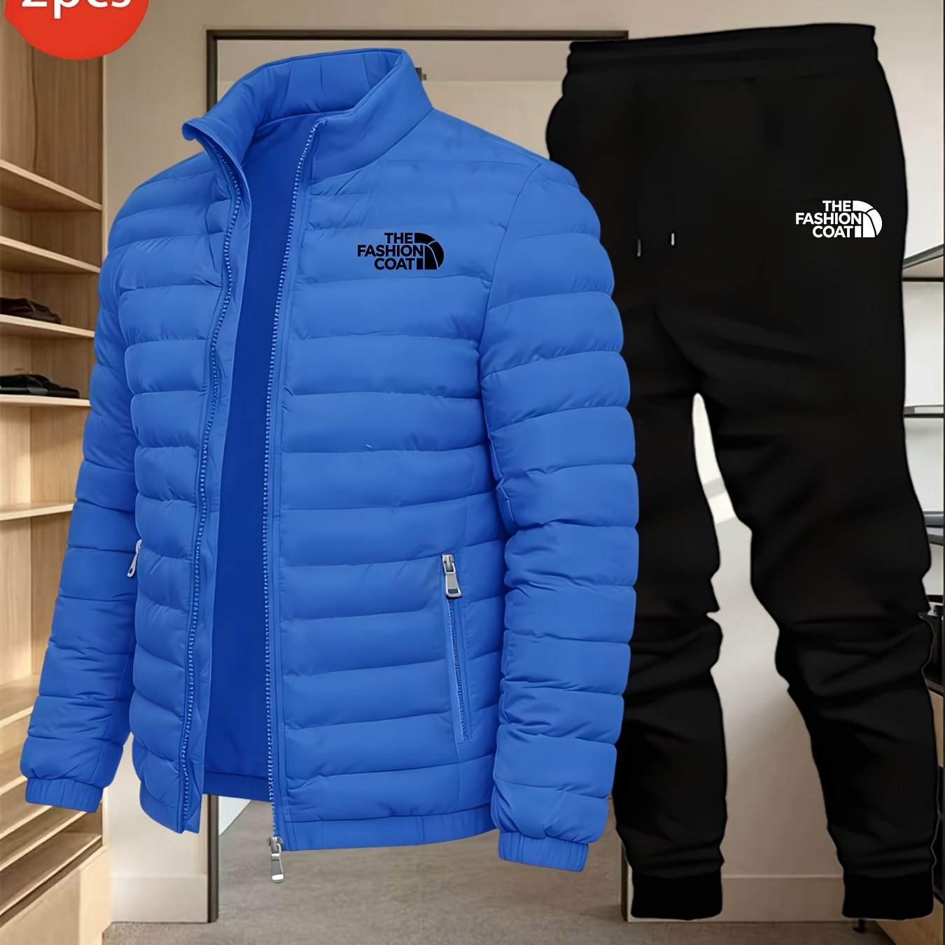 Cross-Border Winter Men's Padded Jacket 2pcs Set
