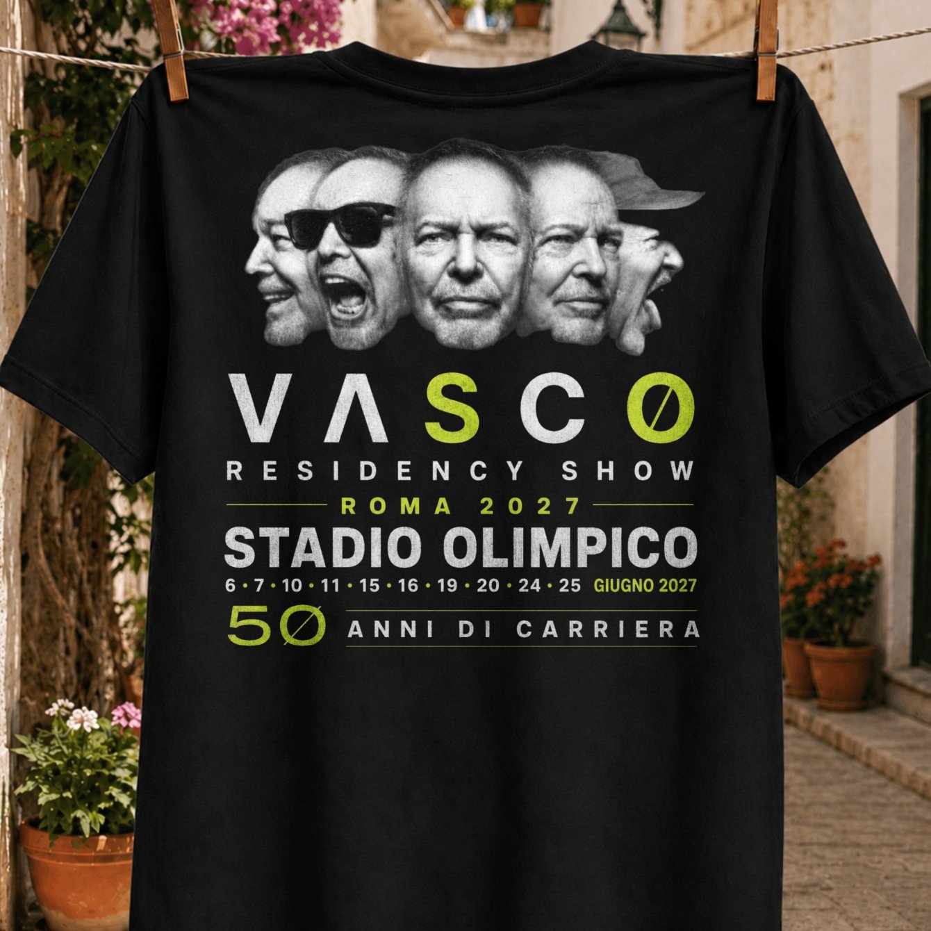TEMU T-shirt unisex Show Roma 2027 con a e tipografia del concerto Lime