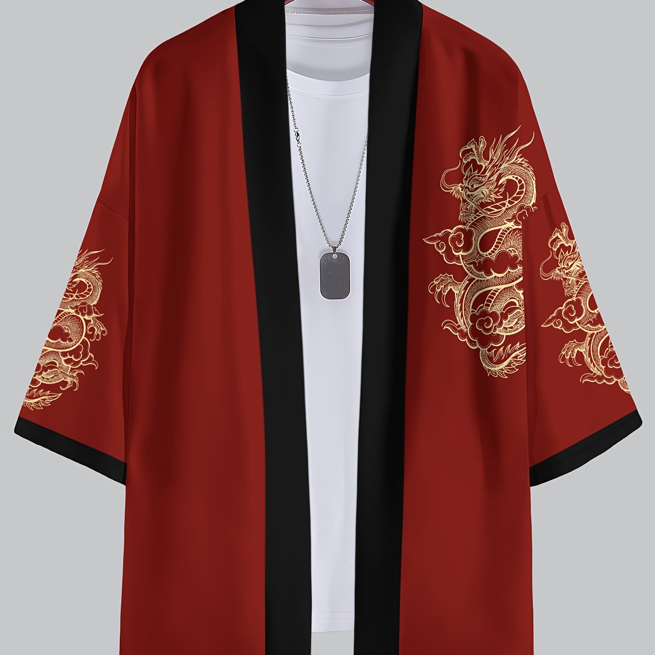 TEMU cárdigan tipo kimono para hombre, casual, estampado 3D estilo chino con de dorado y en para el hogar
