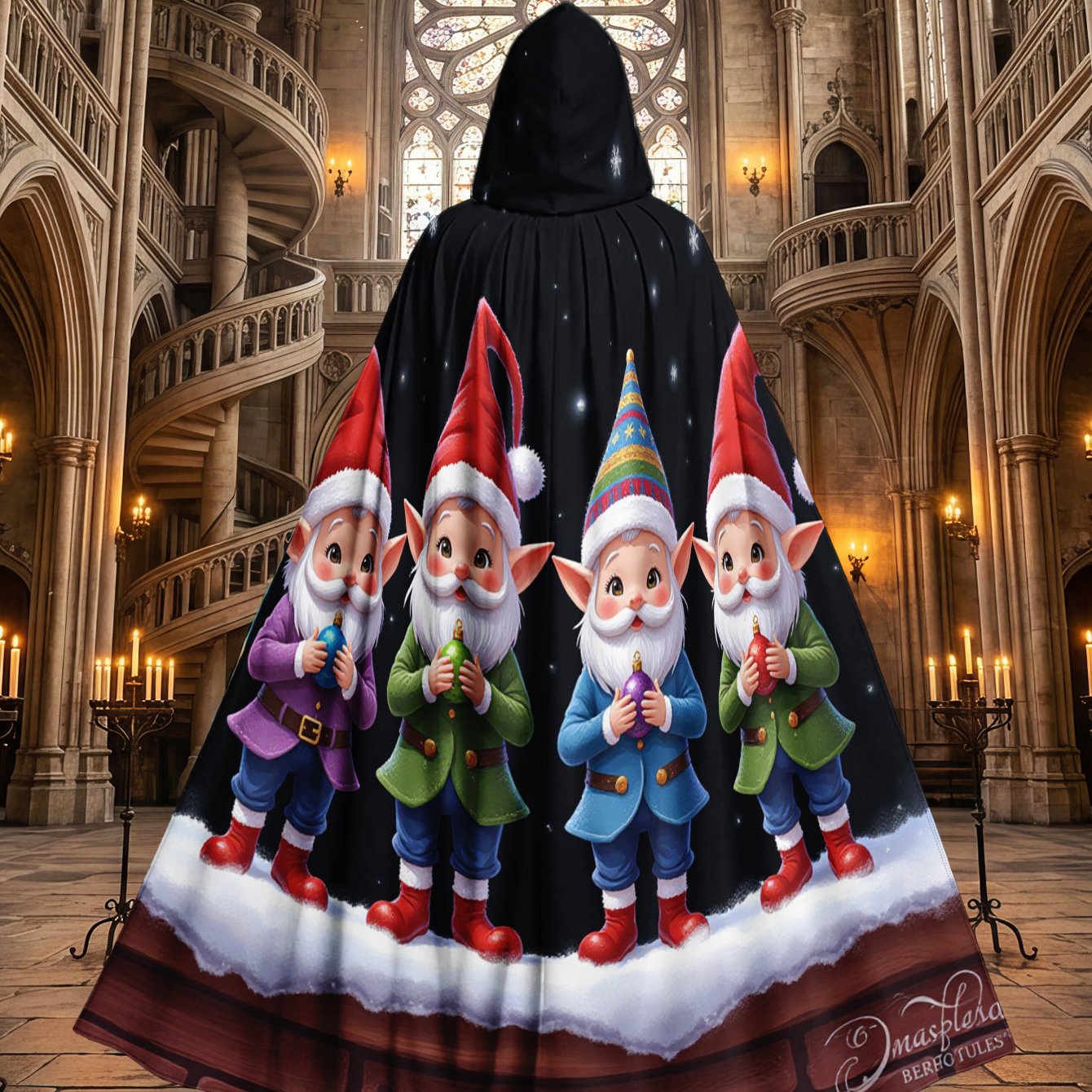 TEMU Capa con capucha 2D, 1 pieza, para adulto, para Halloween y Navidad, con estampado de elfos navideños , túnica de poliéster para fiestas de