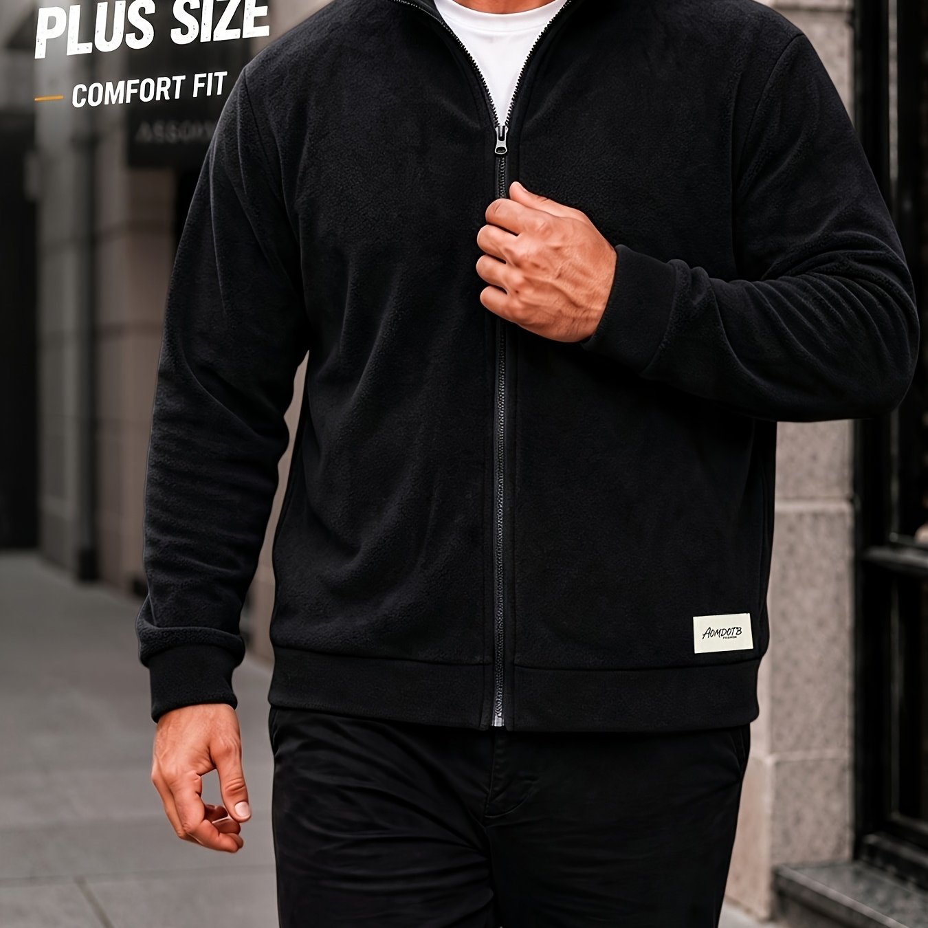 TEMU Men's Plus Size Winter Double-sided Fleece-lined Zip-up Jacket | Casual Stand Collar Coat For Daily Wear & Outdoor Sports, Warm And Durable,