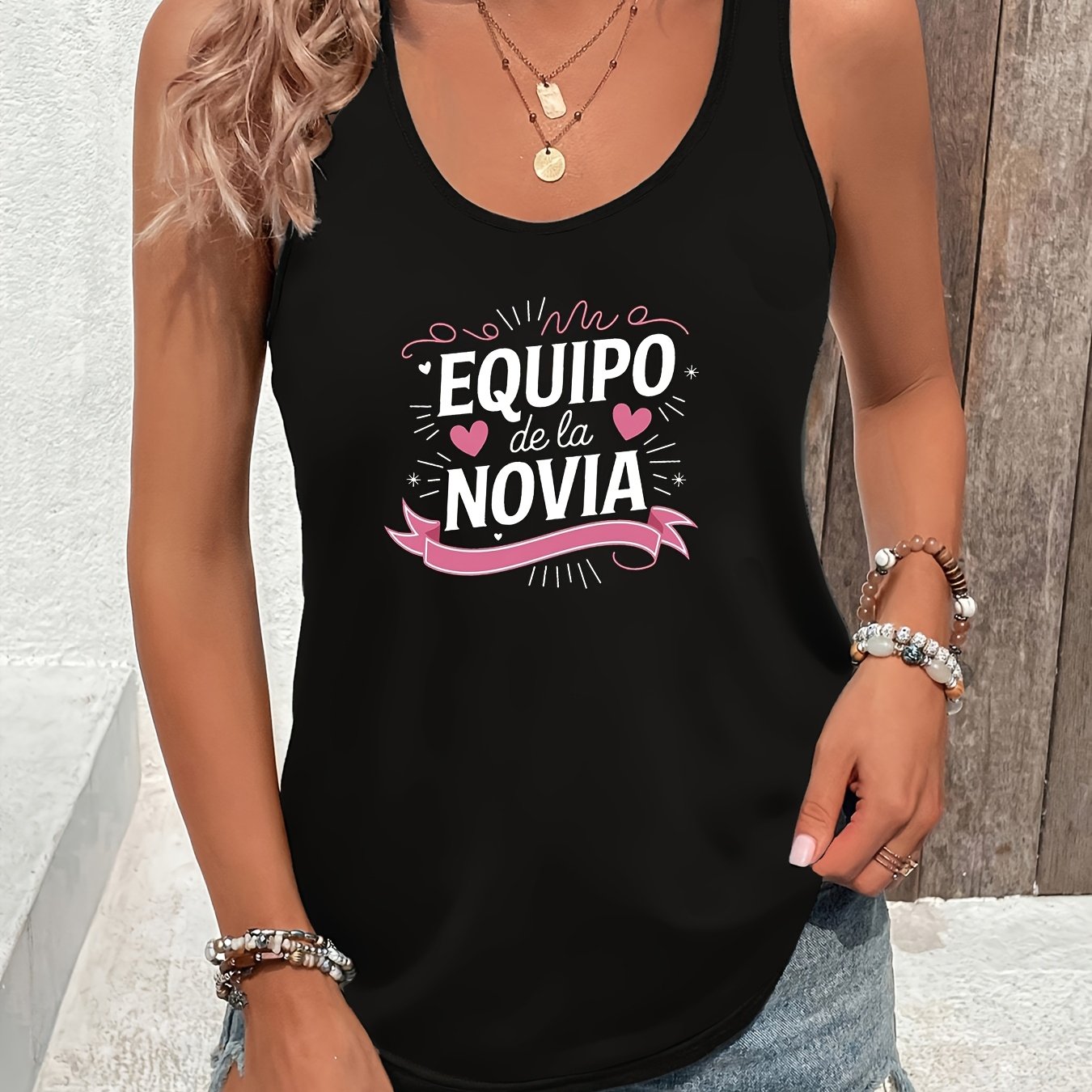 TEMU Camiseta sin "Spanish Team Letter Print" para mujer, top sin para verano y , ropa de mujer