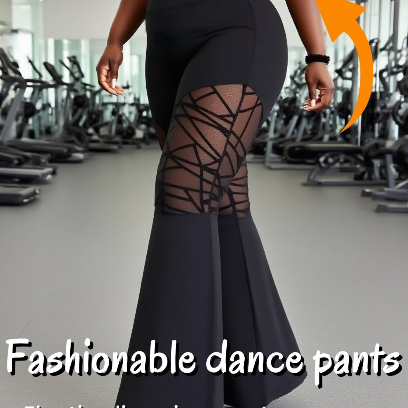 TEMU A Single Piece Of Women's High-waisted Stretchy Mesh Pants, Fashionable Casual Yoga Leggings For Dance Training, Flared Pants