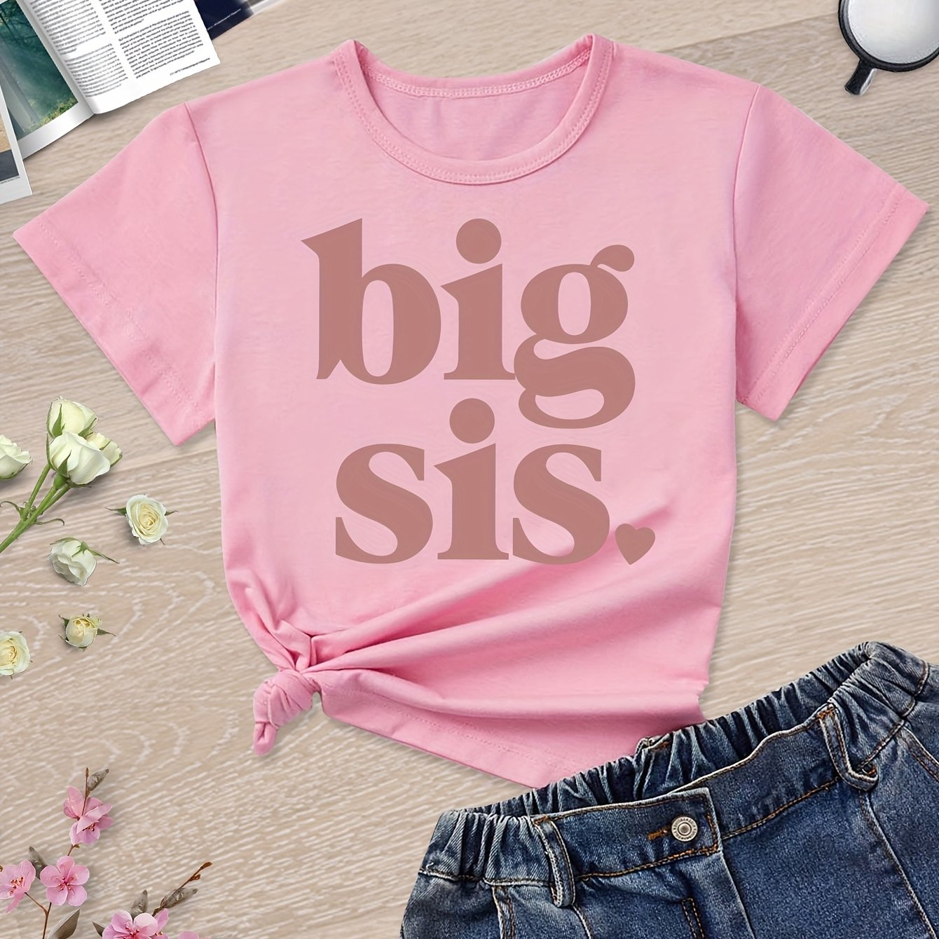 TEMU เสื้อยืดพิมพ์ลาย "" สำหรับเด็กผู้หญิง เสื้อ Love