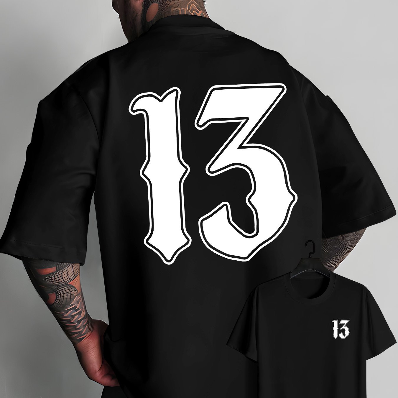 Image of Men's Casual T-shirt With Print - Front And 13 Design, Round Neck Short Sleeve Summer Casual Outfit, Suitable For Summer Events And Casual Wear - Machine Washable, T-shirt, Plus Size