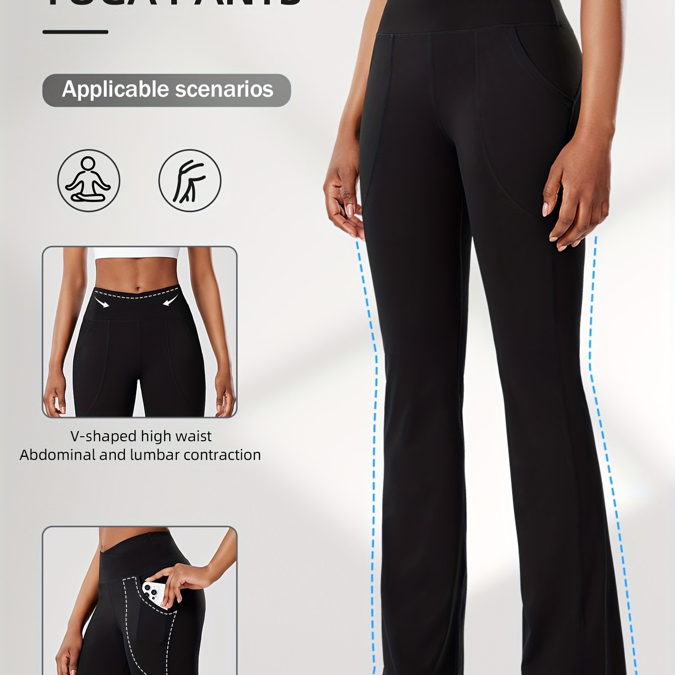 Image of Pocket V-high Waist Lifting Yoga Pants Women's Tight Quick-dry High-elastic Training Athletic Trousers Pilates Fitness Flared Pants