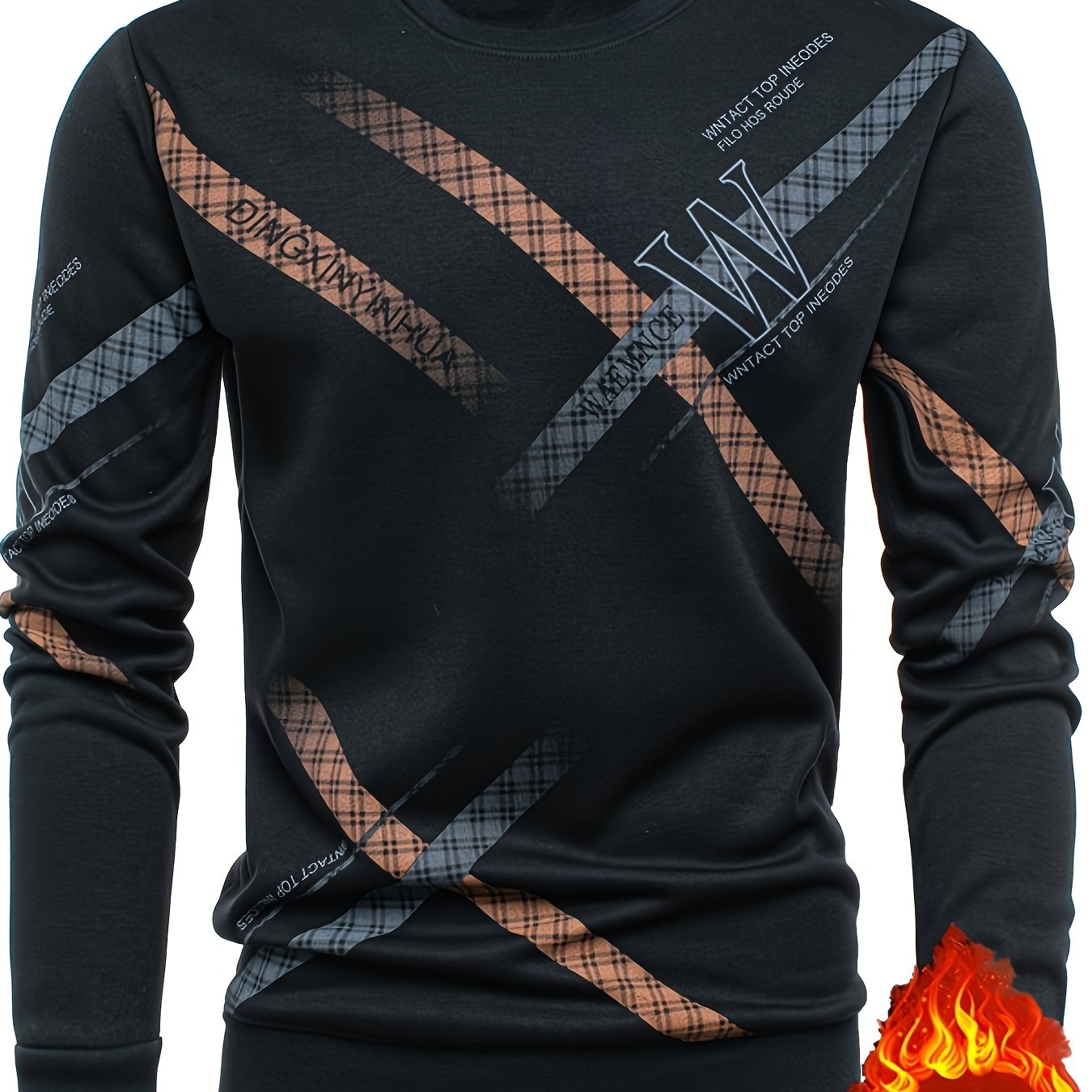 TEMU New Autumn/winter Men's -lined Thickened Sweatshirt, Long Sleeve Crew Neck, Fashionable And Versatile Warm Pullover With English Letter