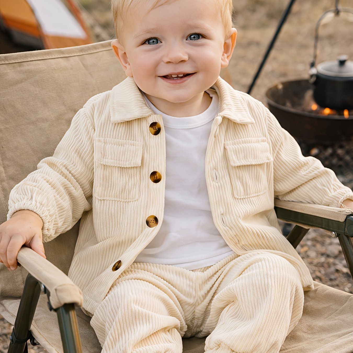 Image of Corduroy Shirt 2pcs Set, For Outdoor, And Clothes, Christmas, Halloween