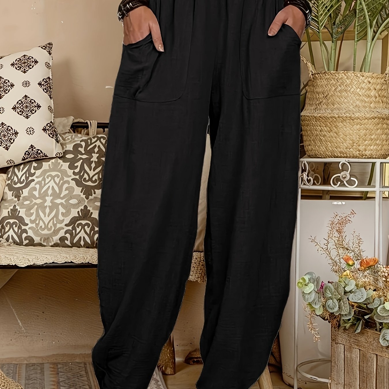 Image of (yy0208219) Women's Loose Pants, Harem Pants, Double Pocket Trousers