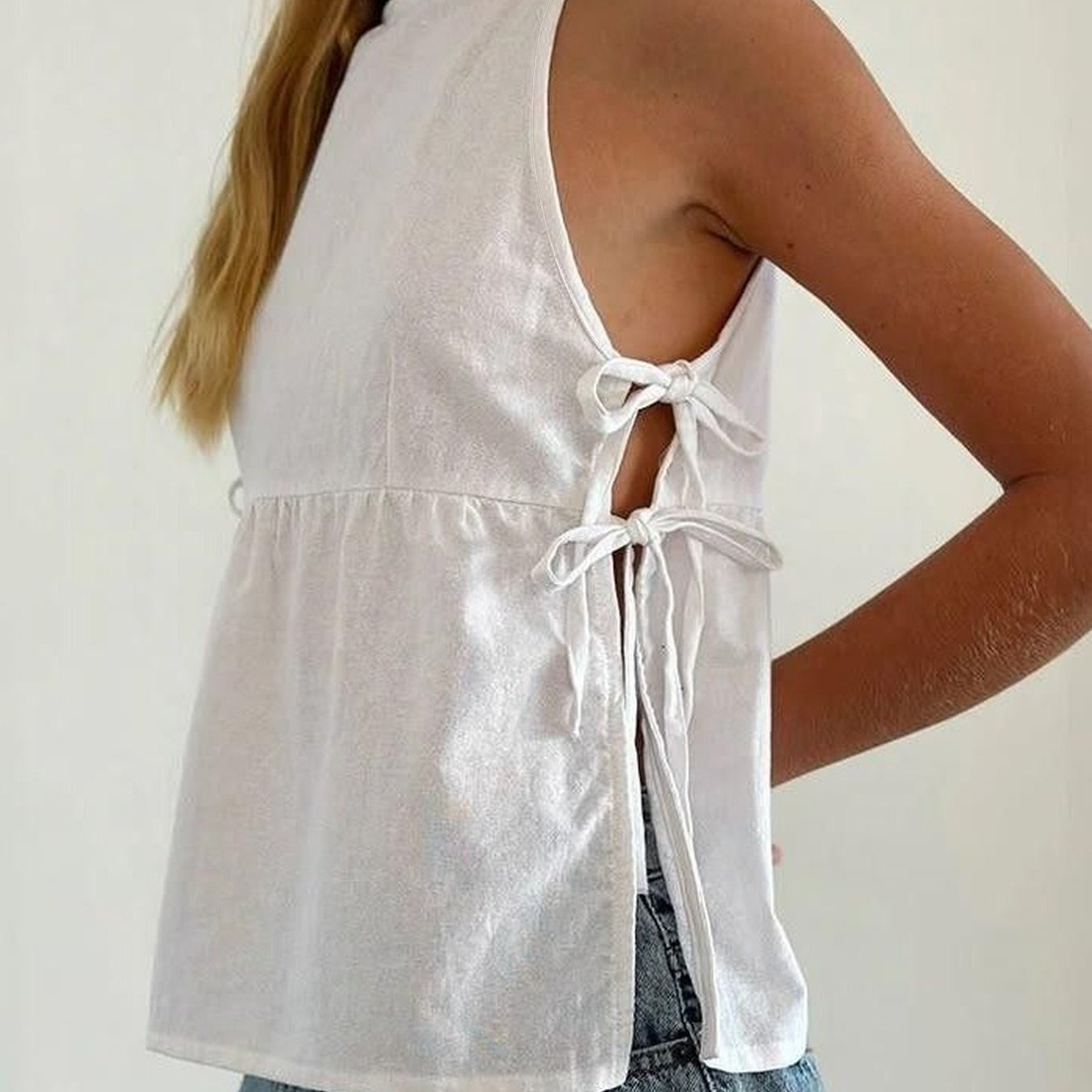 TEMU Women's Summer Sleeveless Tie-front Open Front Loose Fit Solid Color T-shirt