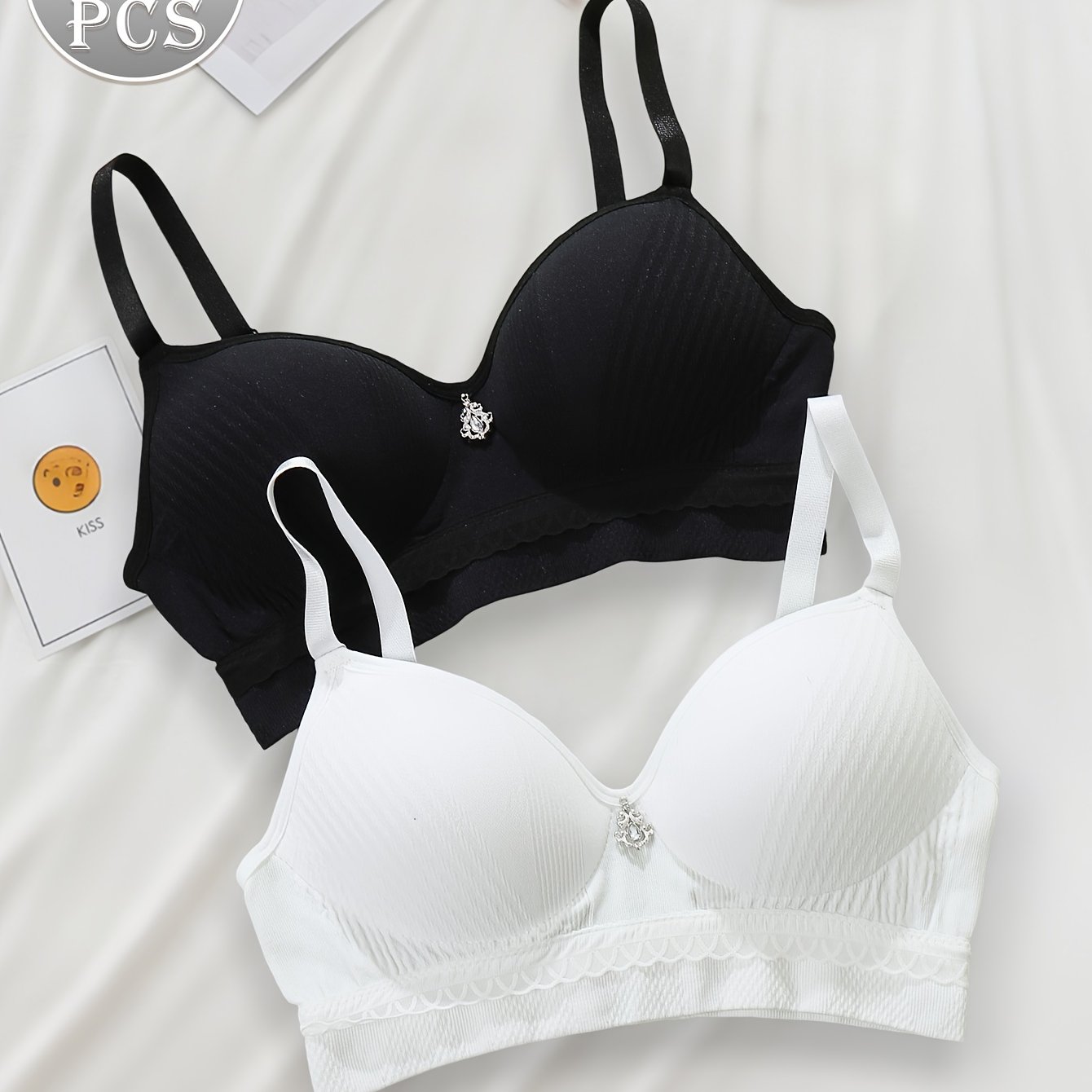 Image of 2 Elegant Women's Bras With No Underwire, Featuring A Sequined Design And An Open Back Style, Equipped With Adjustable Straps, Suitable For Occasions Such As Daily Wear At Home, Dates, And Shopping