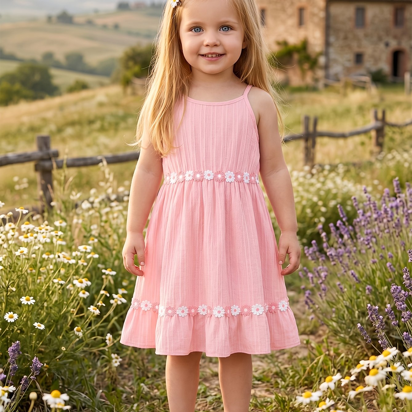 Girls' Summer Creative Lace Solid Color Camisole Dress