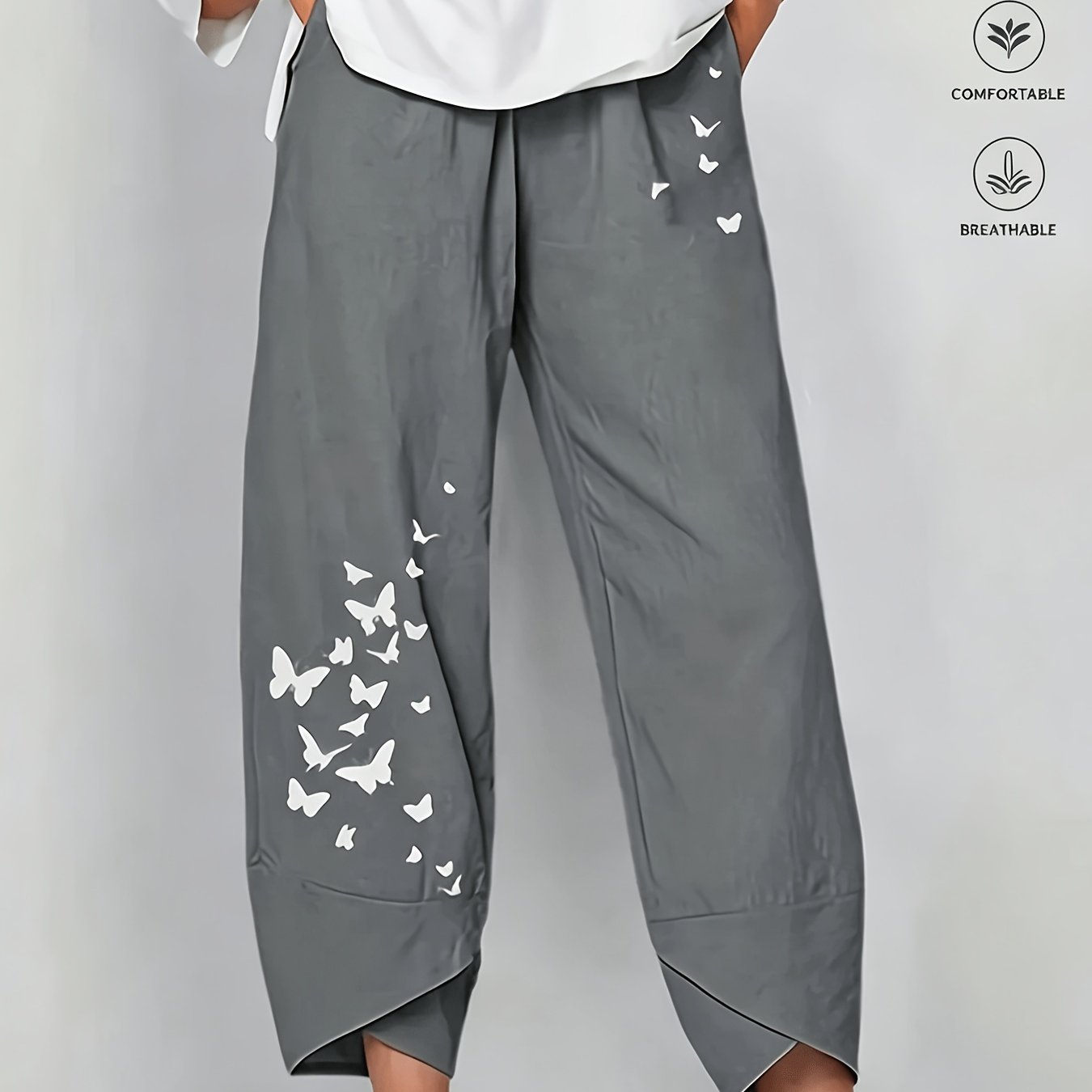 TEMU Große Größen, Sommer-Cropped-Hose in Übergröße mit weitem Bein – Elegant, fließend, mit Tupfenmuster elastischem Bund für Festivals
