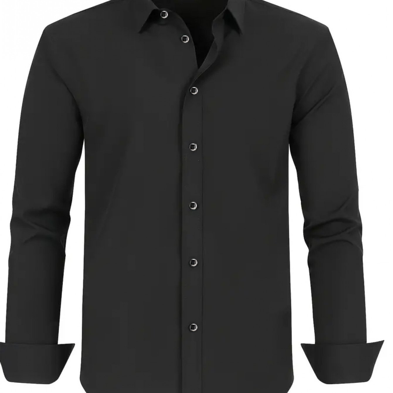 TEMU Solid Color Men's Elegant Long Sleeve Shirt, Lightweight Fabric, Regular Fit, Single-button Design, Suitable For Casual Business Wear, Ideal For