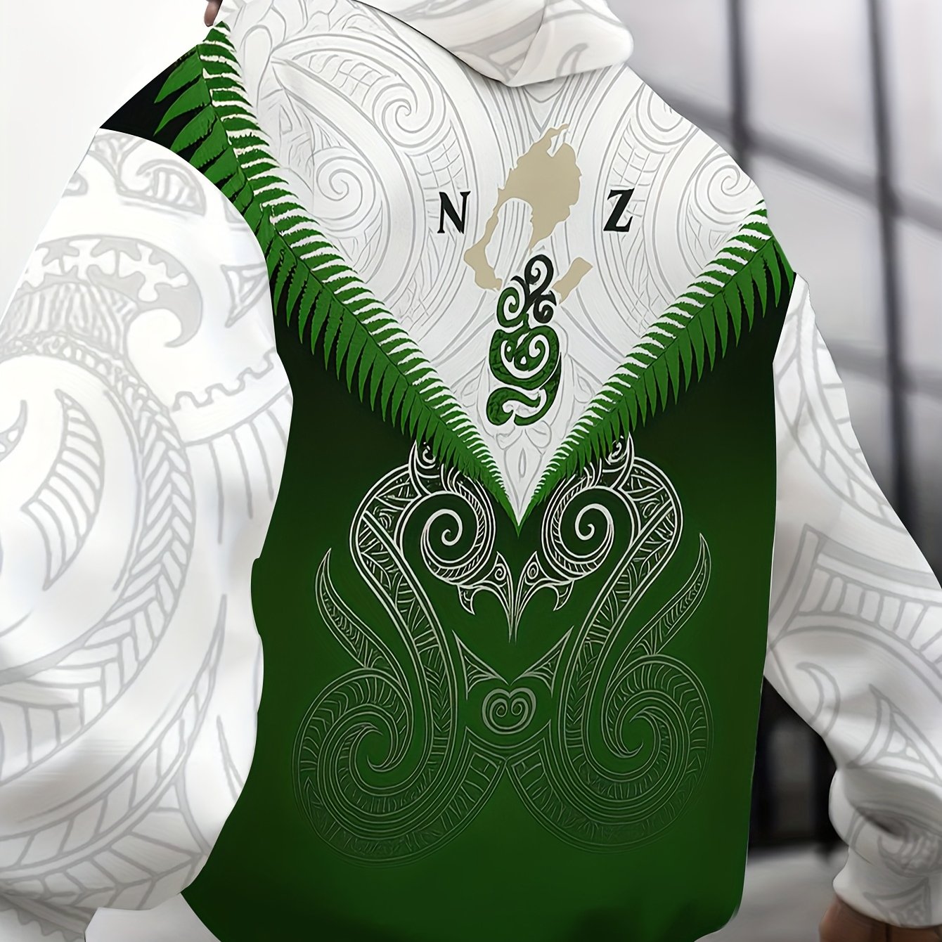 TEMU Men's Plus Size Casual Maori Inspired Men's Sweatshirt Green Traditional Tattoo Pattern Casual Top