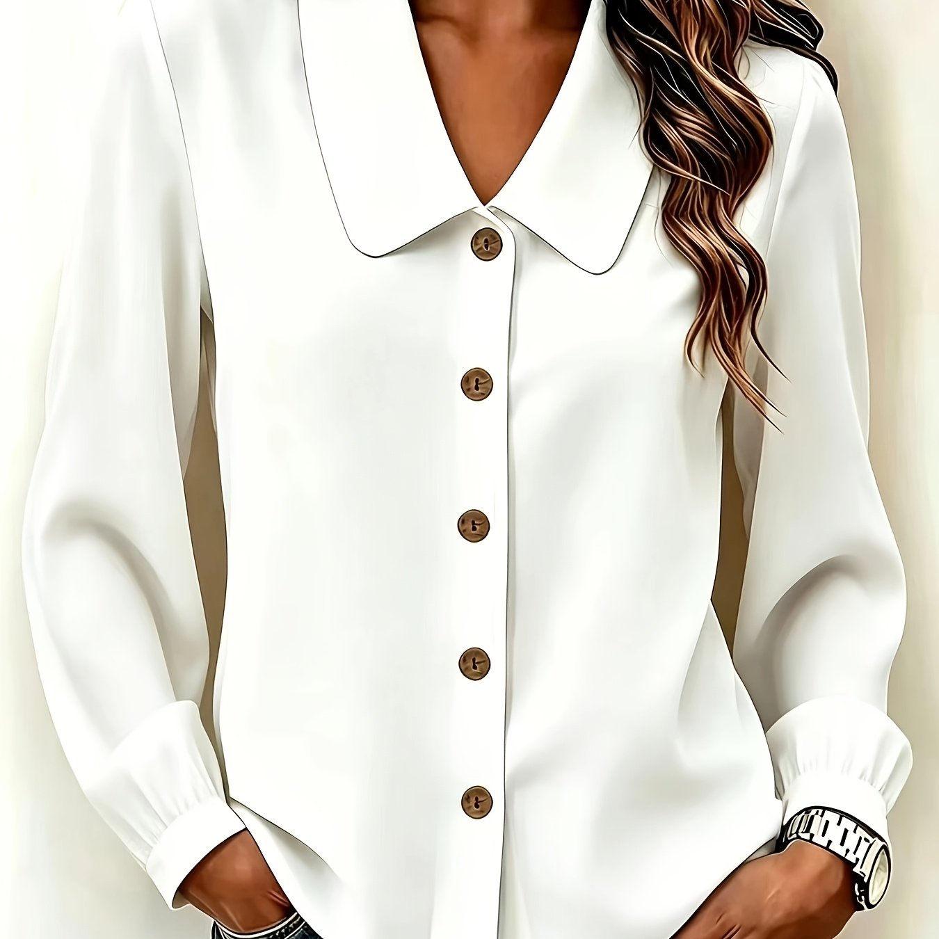TEMU Women's Spring Autumn Temperament Commuter Elegant Versatile Fashion Women's Long Sleeve Shirt, Solid Color Casual Top