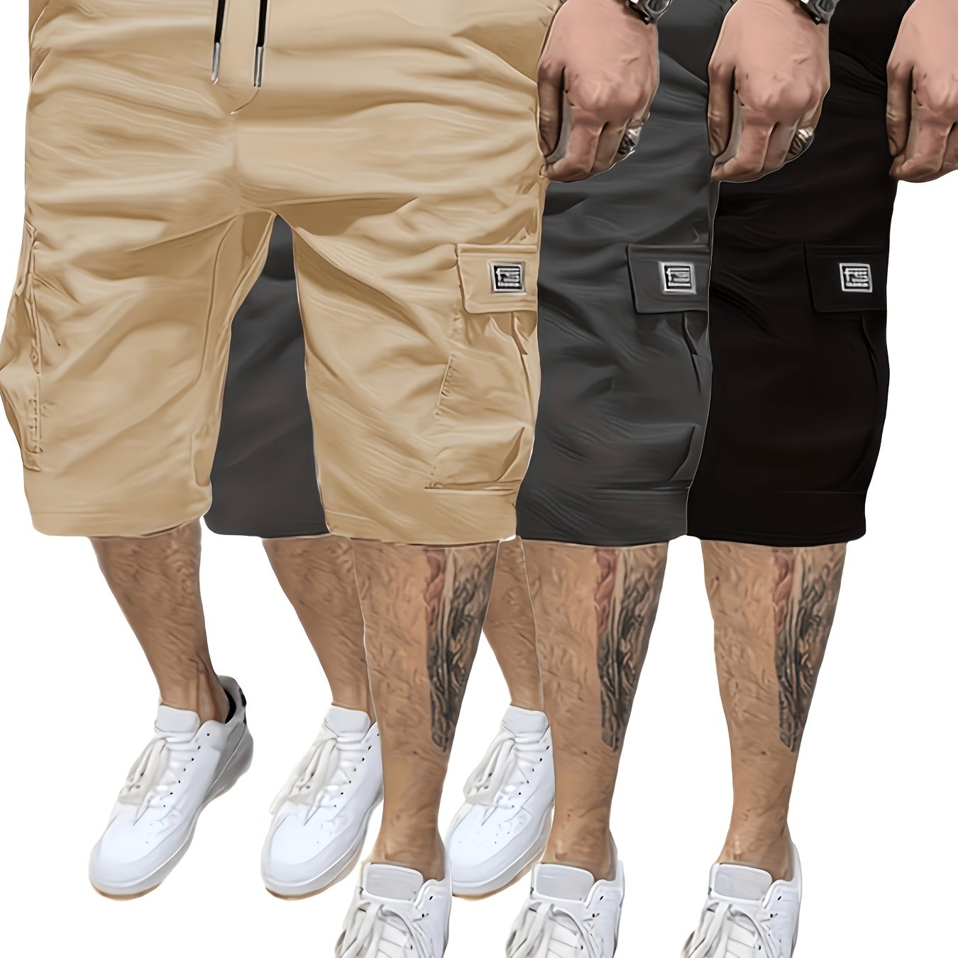 TEMU 3-pc Men's Cargo Shorts, Stiff And Non-slouchy, Durable And Anti-pilling Fabric, Wear-resistant And Tear-resistant, With