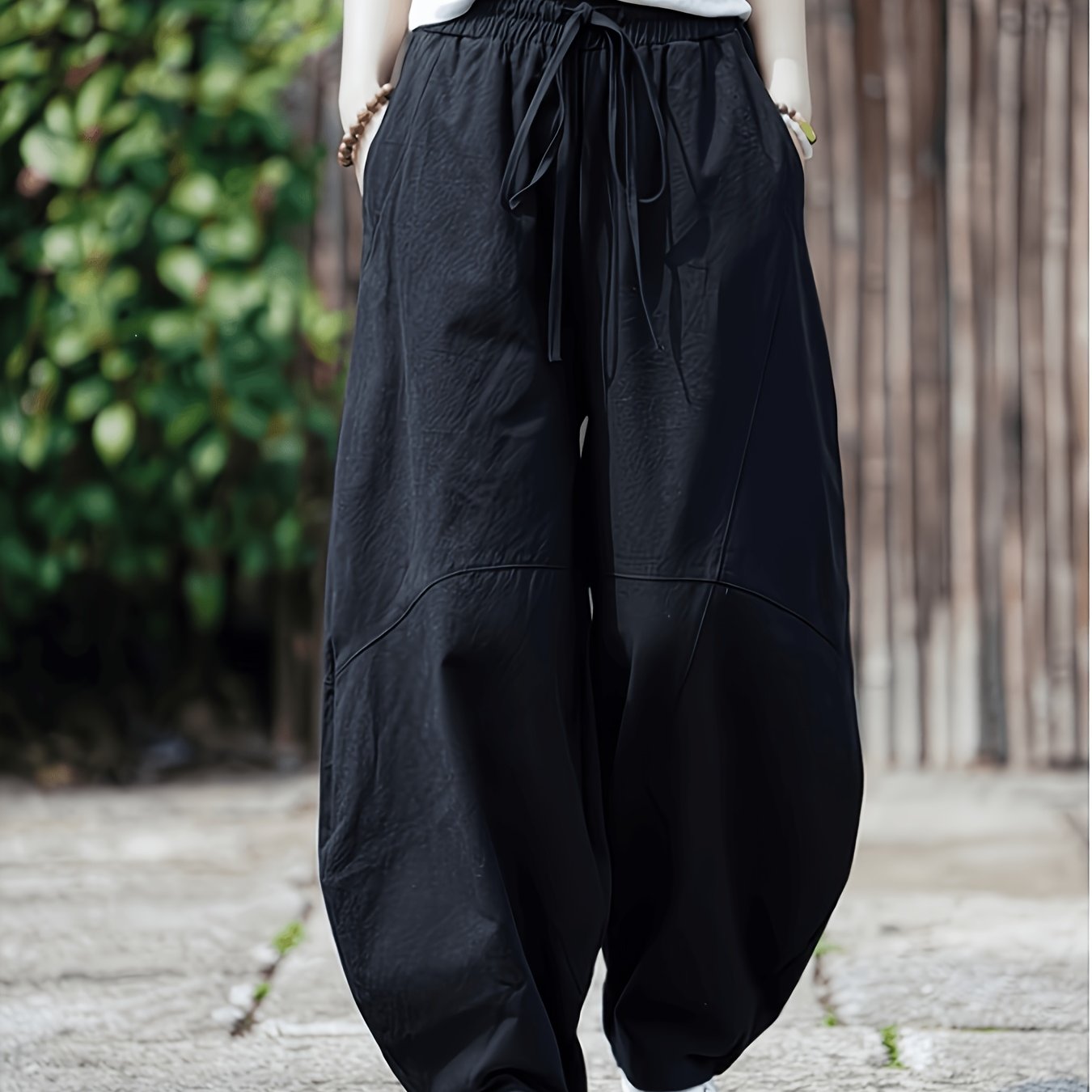 TEMU メンズ 軽量で通気性の良いリネンパンツ - 巾着ウエストデザイン、リネンワイドレッグパンツ、新しい日本レトロメンズパンツ、普段使いやルな場面に適したプラスサイズ、洗濯機洗い対応 ライトリネンナット