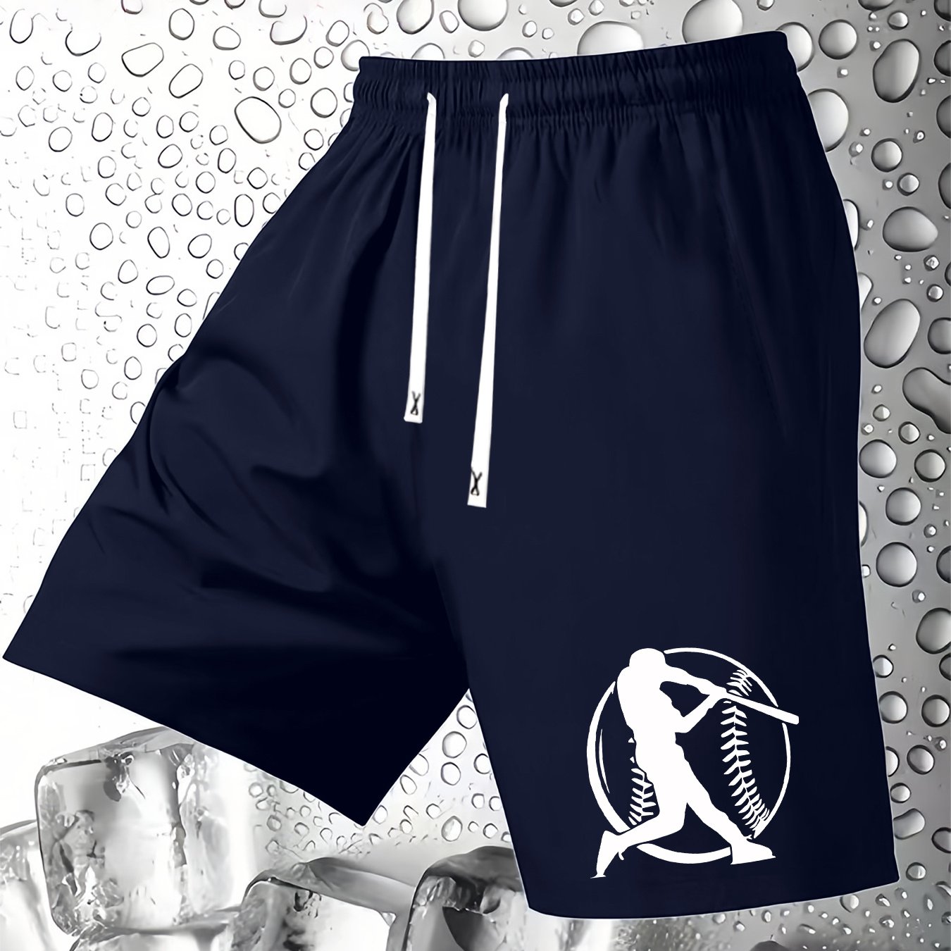 TEMU Men's Stylish Baseball Print Shorts, Drawstring Casual Summer Shorts