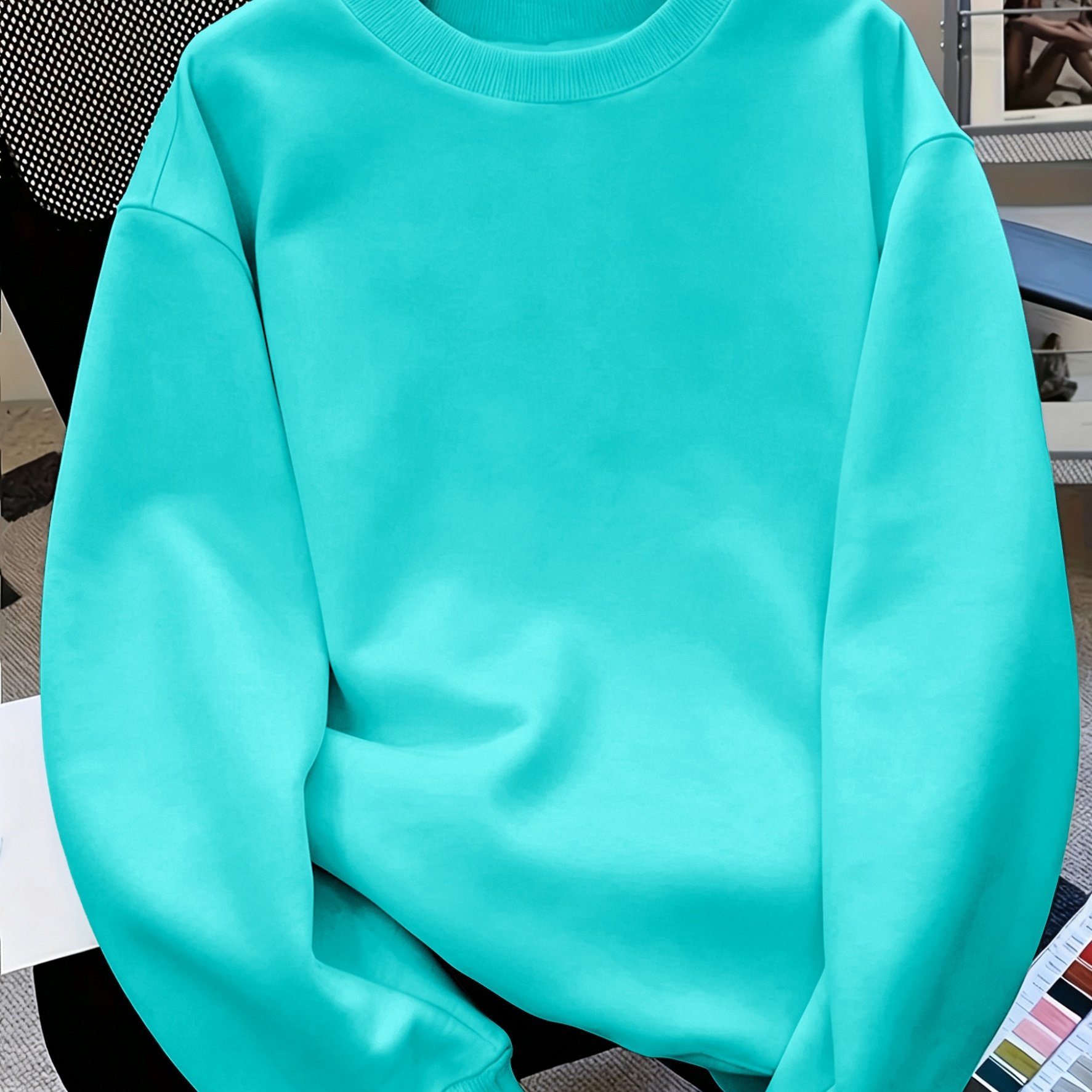 TEMU -style Women's Fashion Simple Solid Cut Crew Neck Sweatshirt, Autumn/winter -lined Thickened Loose-fit Versatile Casual Sport Long-sleeve Top