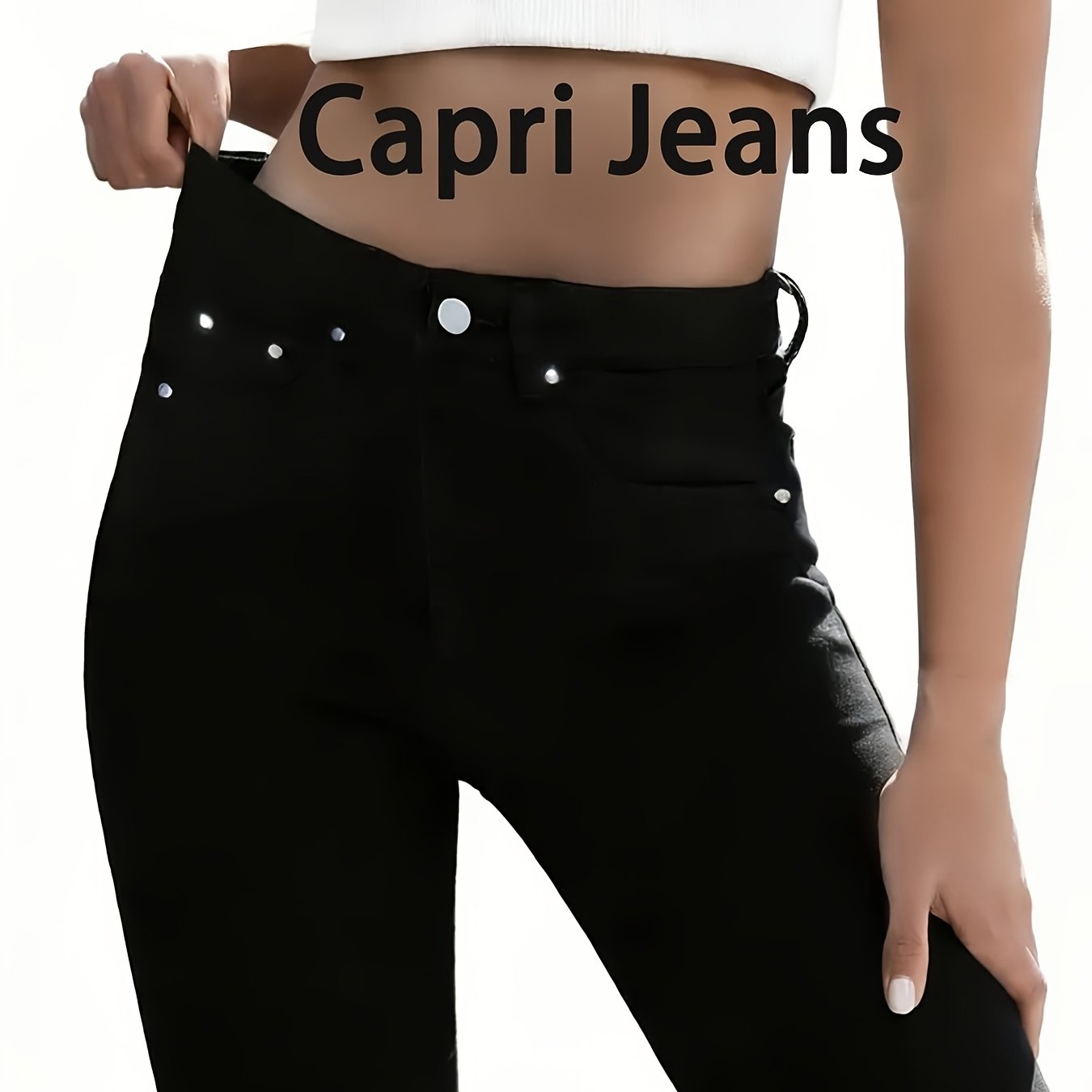 Solid Stretch Denim Capri Pants, Casual