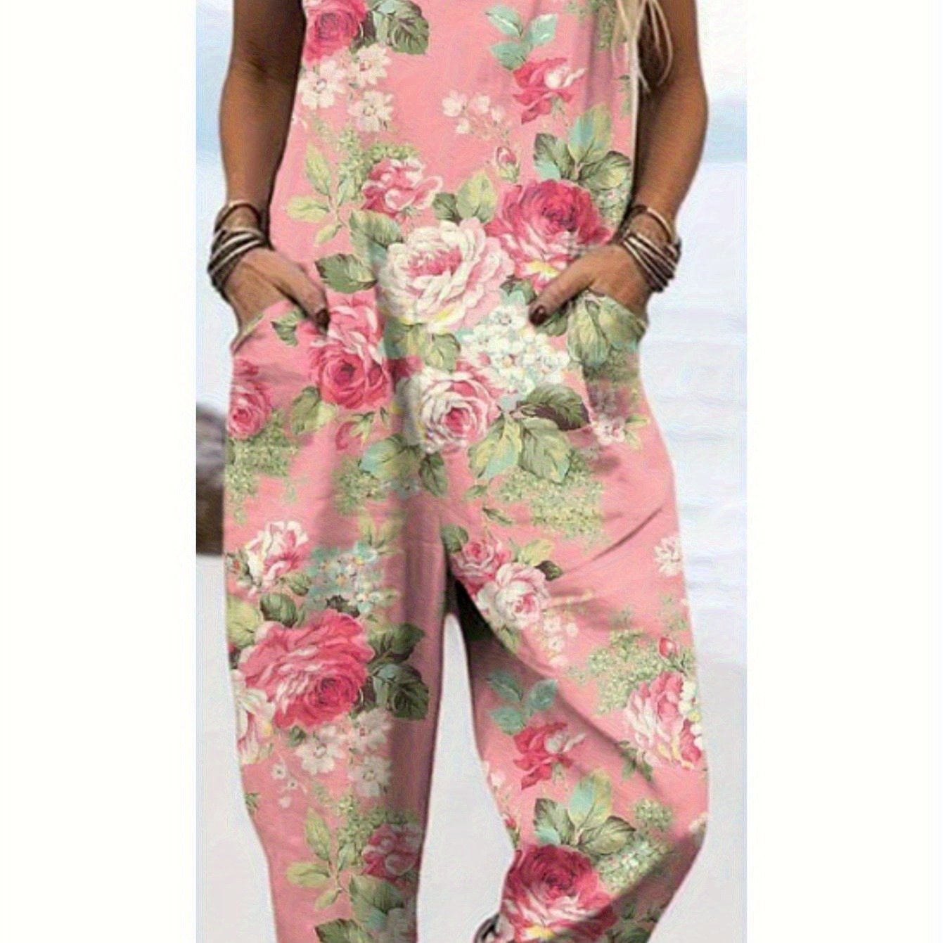 Image of Plus Size - Plus Size - Plus Size Women's Casual Printed Overalls, Stylish Printed Women's Made From Comfortable Fabric, Perfect For Summer With A Loose Fit And Machine Washable