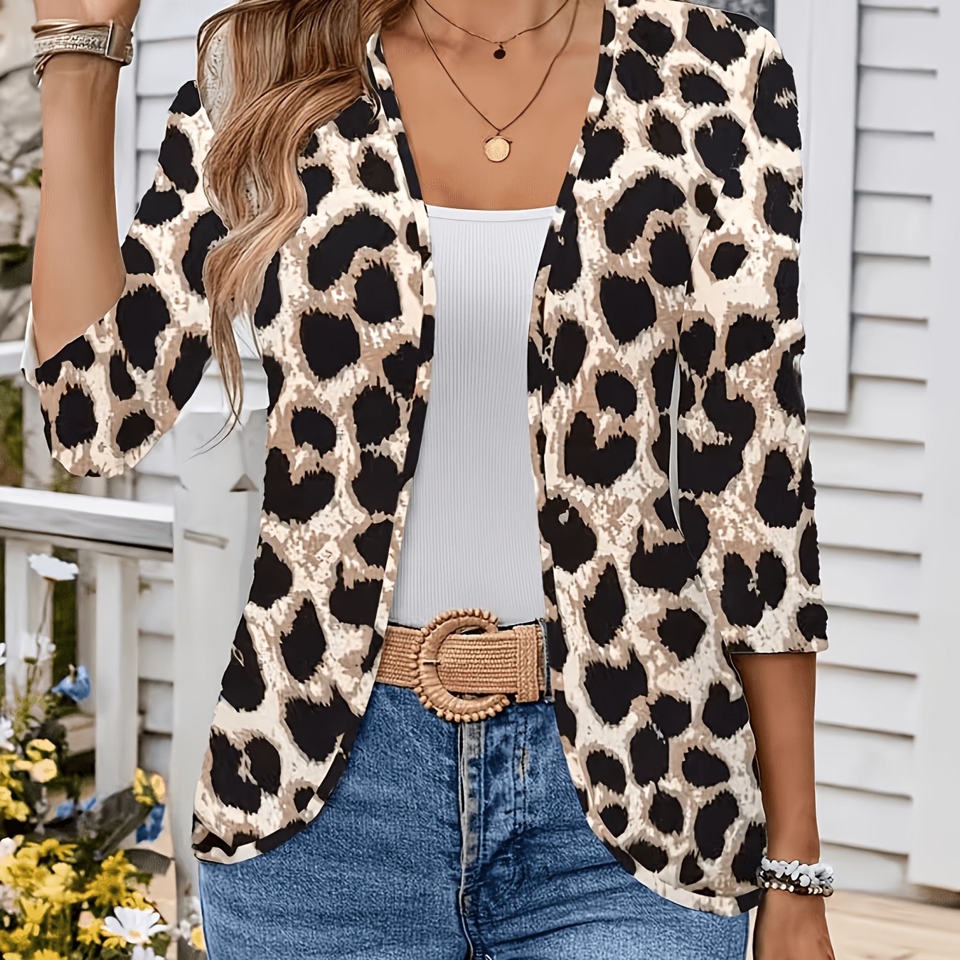 TEMU Fashion Printed Outerwear, European And , Simple And Versatile, Breathable Cardigan For Women