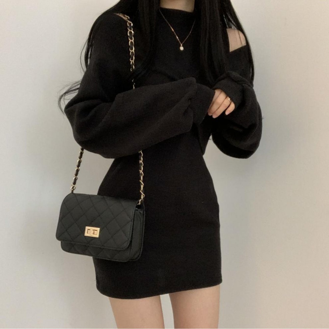 TEMU Dress Women's Party Knitted Dress Mini Dress Tight Dress Shoulder-baring Long-sleeved Spring Autumn Winter Short Dress Sweater Bodycon Elegant