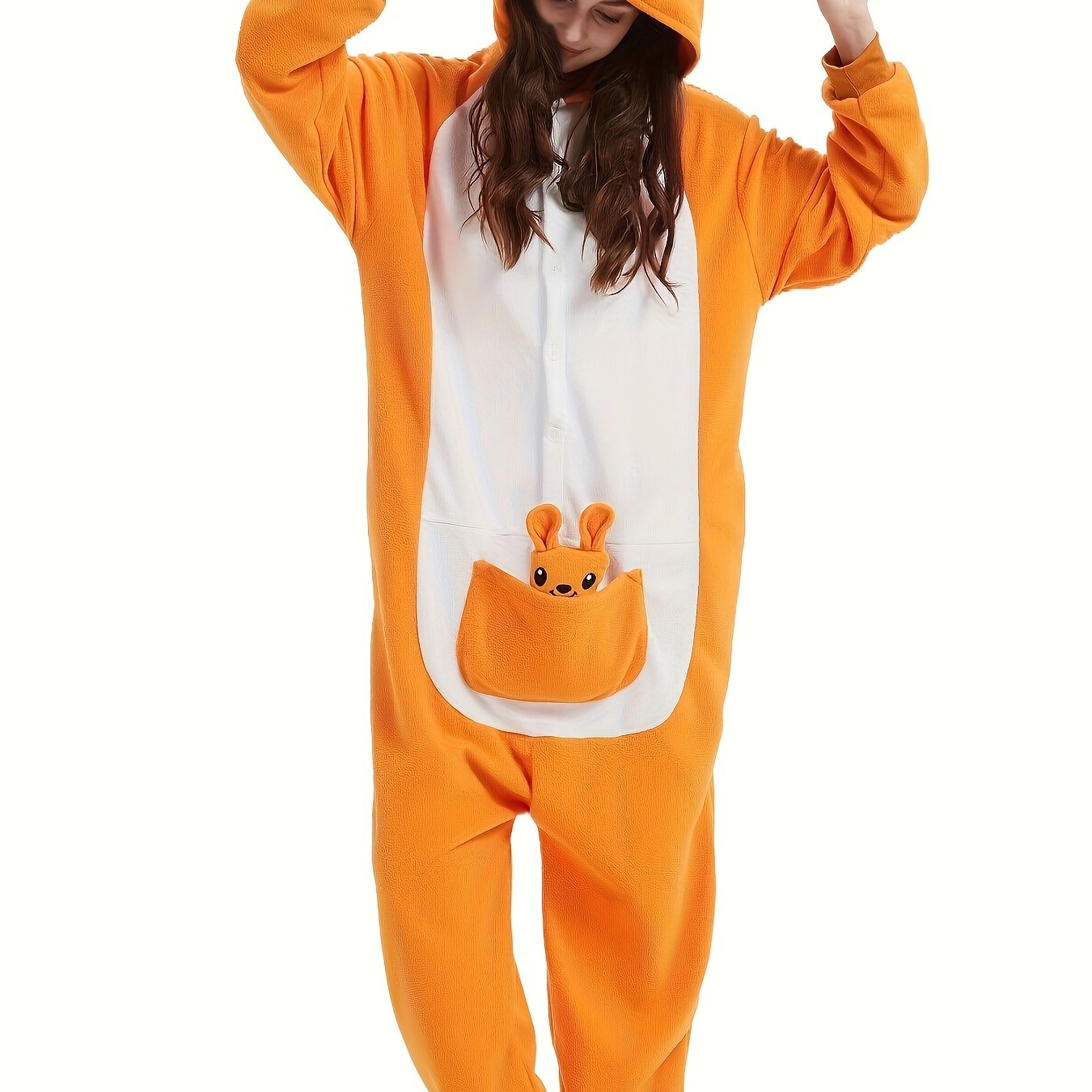 Image of Adult Autumn And Winter Fleece Novelty Animal Pajamas Women's Masquerade Costume Thickened Cartoon Hooded One-piece Jumpsuit Role Play Costume Gift