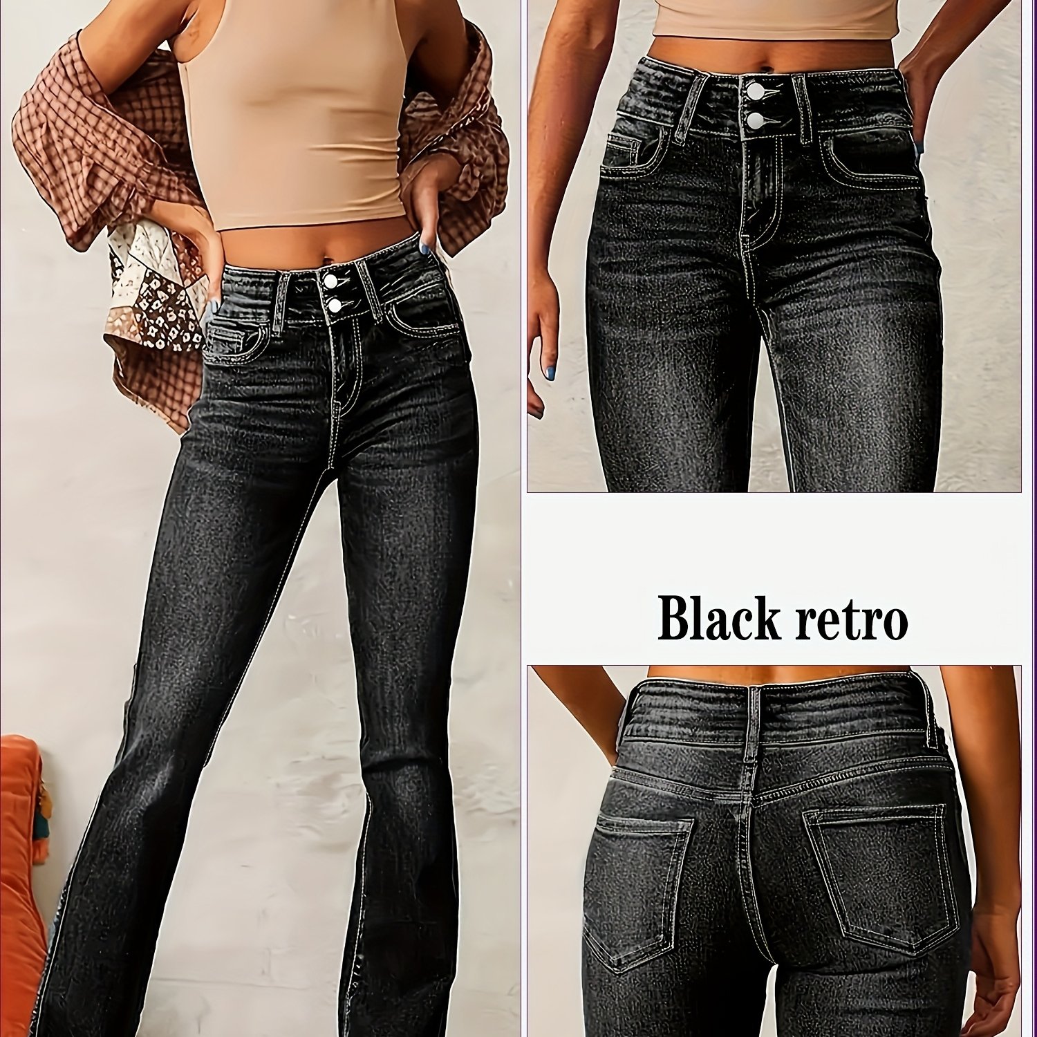 Image of Women's Fashion Wide Waistband Denim Flare Pants
