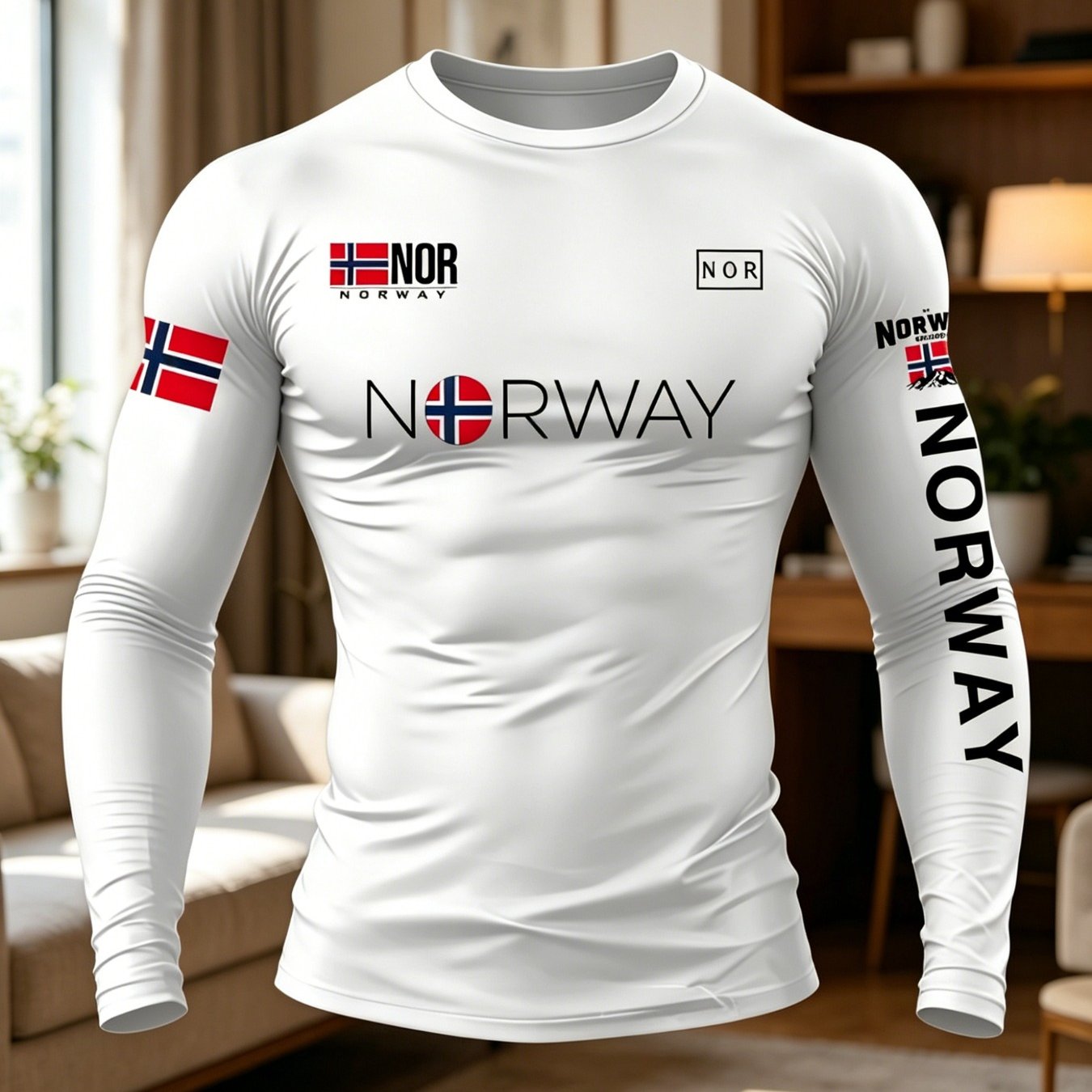 TEMU Nordic Style Flag Letter Long Sleeve T-shirt Men's Versatile Base Layer Top