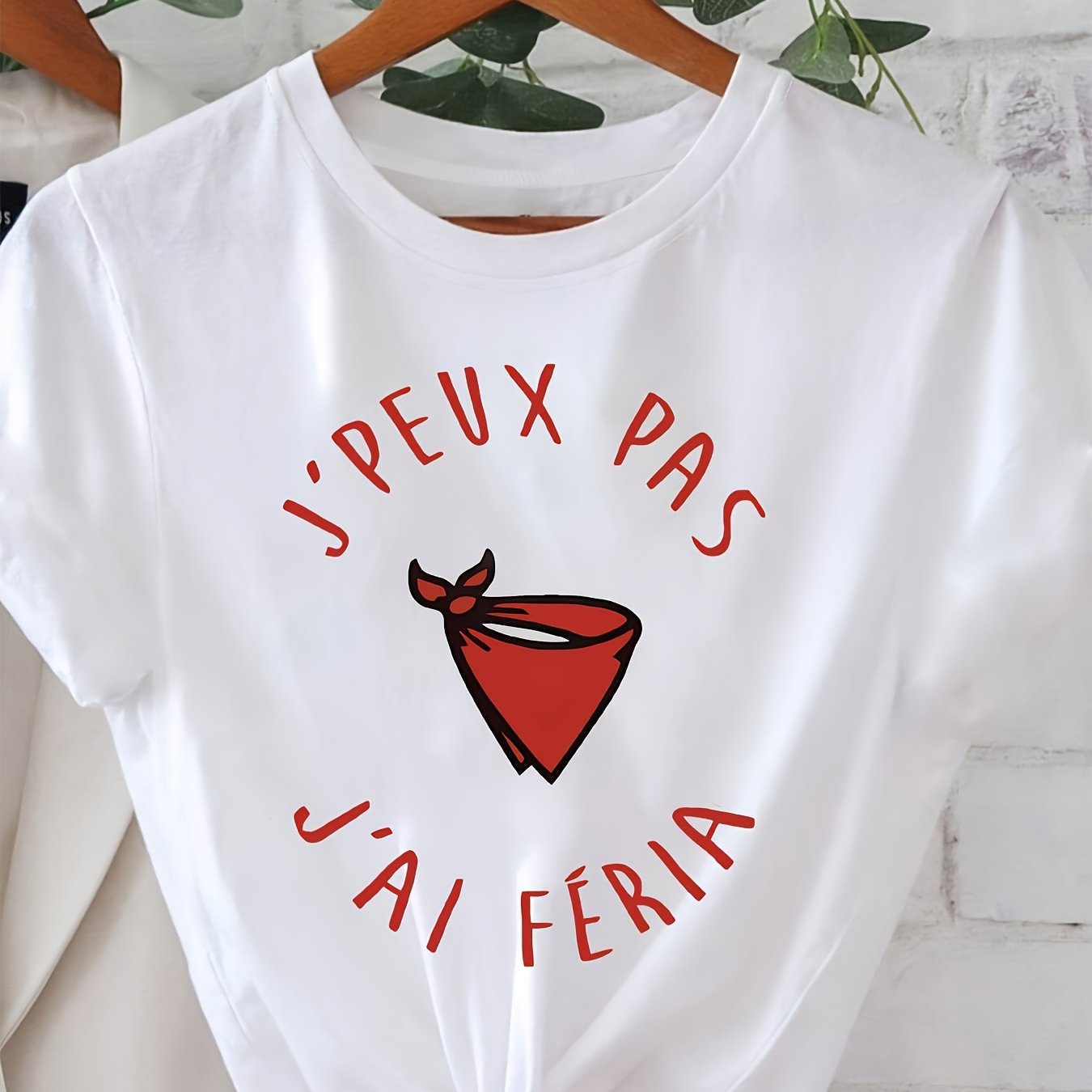 TEMU T-shirt pour femme à col ras du cou et manches courtes, avec imprimé français " ", pour sorties décontractées, shopping et cadeaux de fêtes,