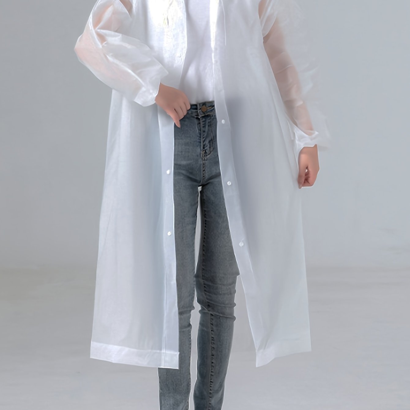 Image of 1pc Of White Thickened Adult Raincoat, Windproof And High Quality Eva Thickened Full Body Jumpsuit, Travel, Outdoor Cycling, Portable Raincoat With Drawstring, Hiking, Portable Adult Women's Raincoat