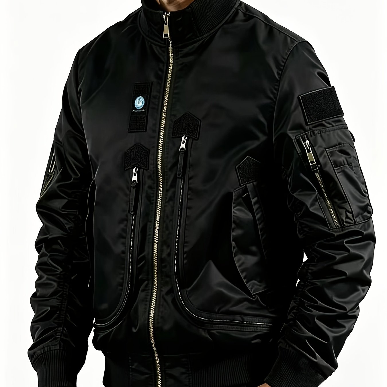 TEMU 2026 European And American Men's Spring/autumn Streetwear High-street Sleeve And Arm Badge Flight Jacket, Fashionable And Versatile