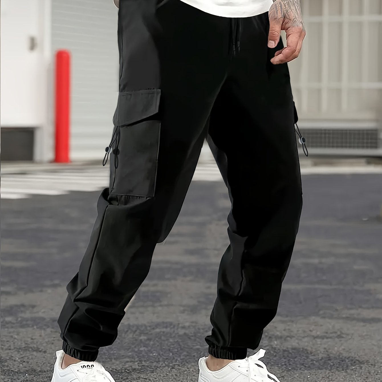 TEMU Men's Work Pants With Trousers, Multi-pocket Waist Drawstring Trousers, Suitable For Outdoor Sports And Casual Travel
