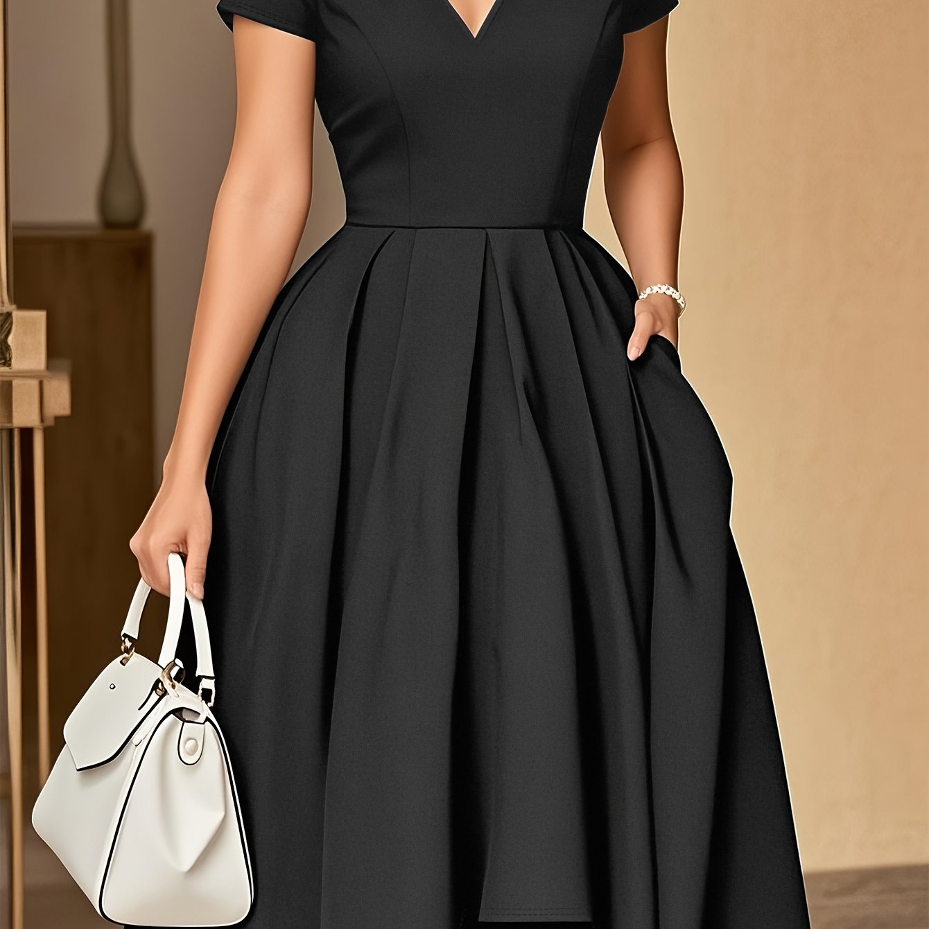 E-shop Kleid im europäischen amerikanischen Stil mit V-Ausschnitt kurzen Ärmeln