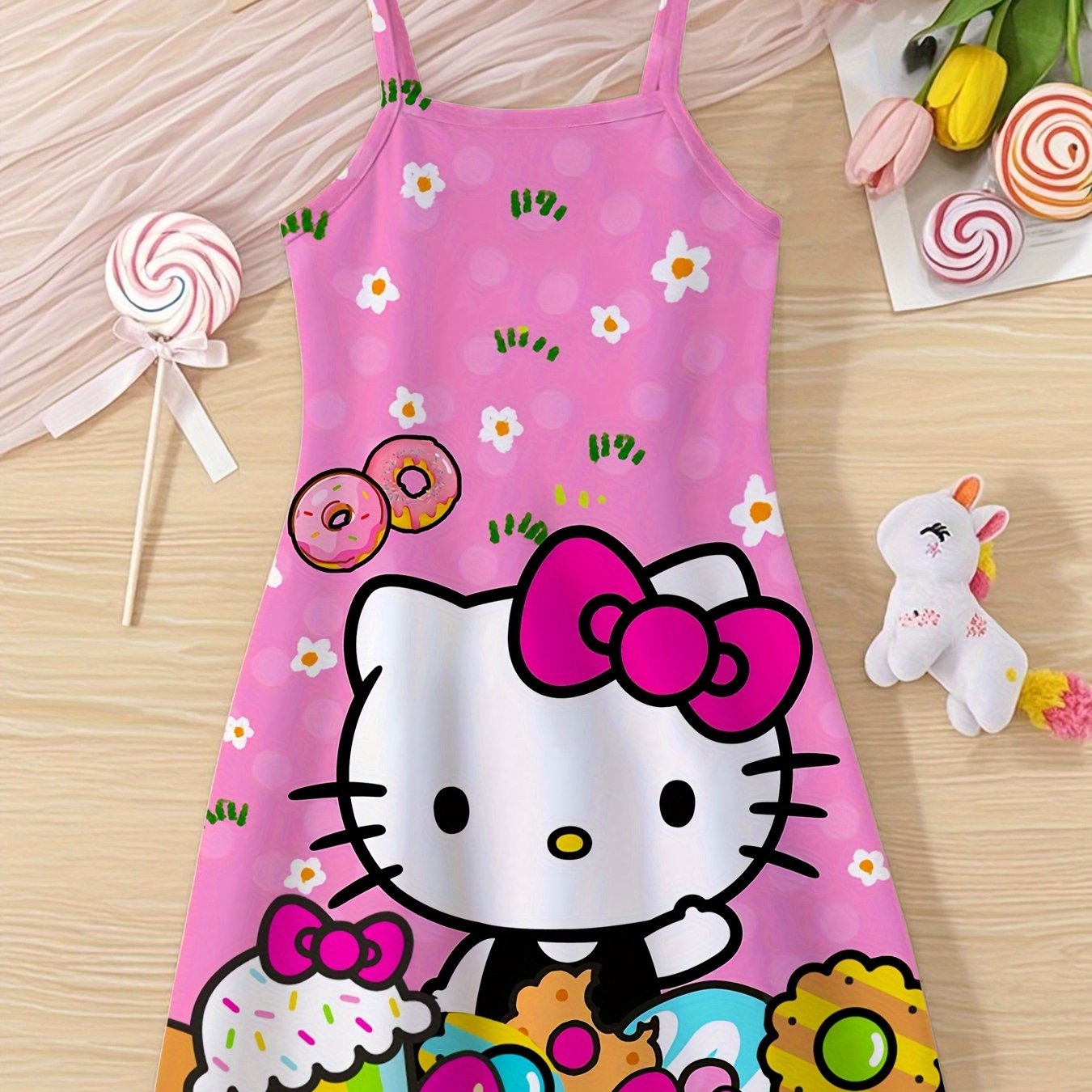TEMU Girls 3d Cartoon Print Strap Dress, Comfortable Soft Fabric, New Summer's Casual Princess Dress, Breathable Daily Design, Sleeveless Strap Dress