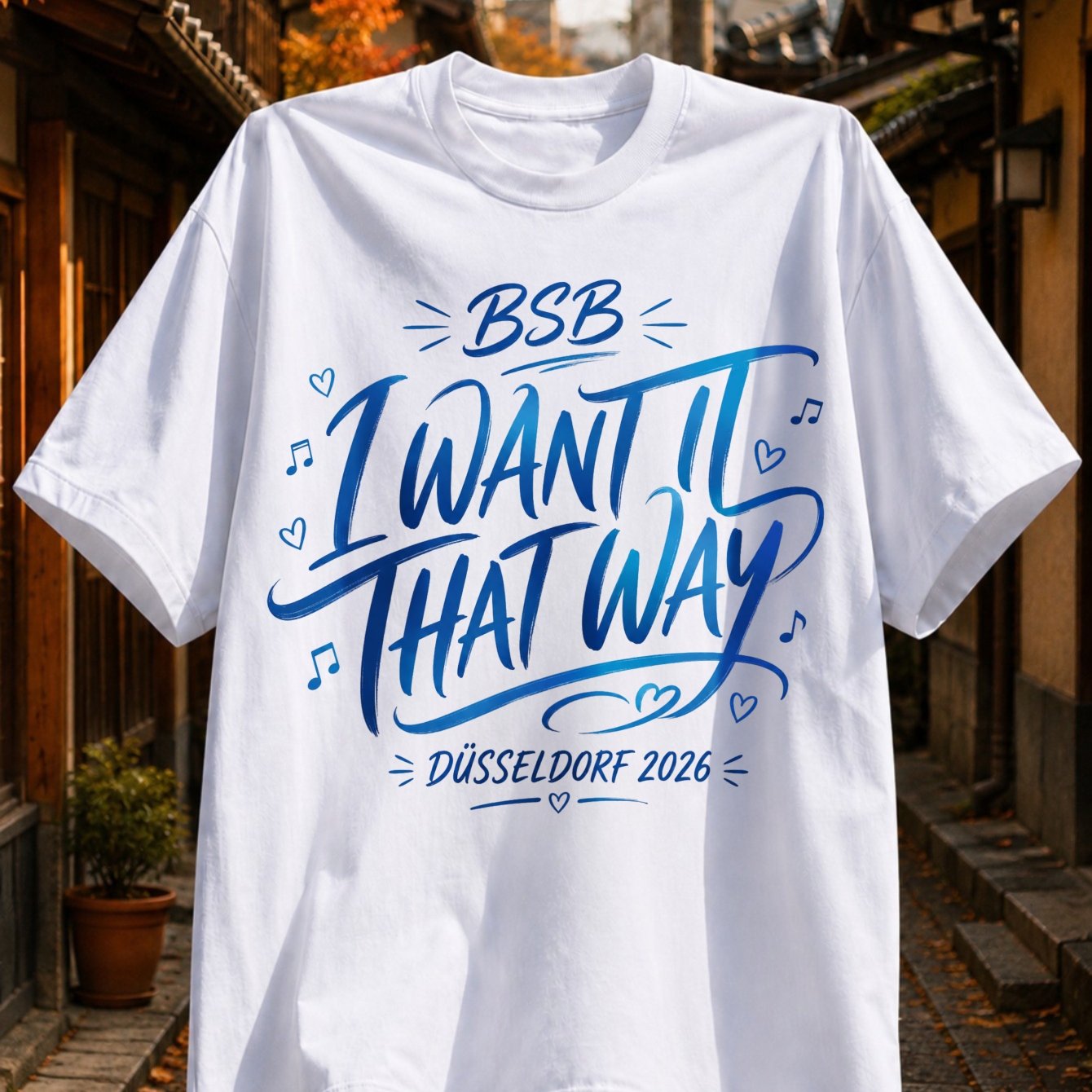 Image of Men's T-shirt Plus Size -b-s-b T Way Duss-eld-orf 2026 Blue Script Hearts Music Notes And Hand Drawn Concert Style Tee Unisex All T-shirt, Plus Size