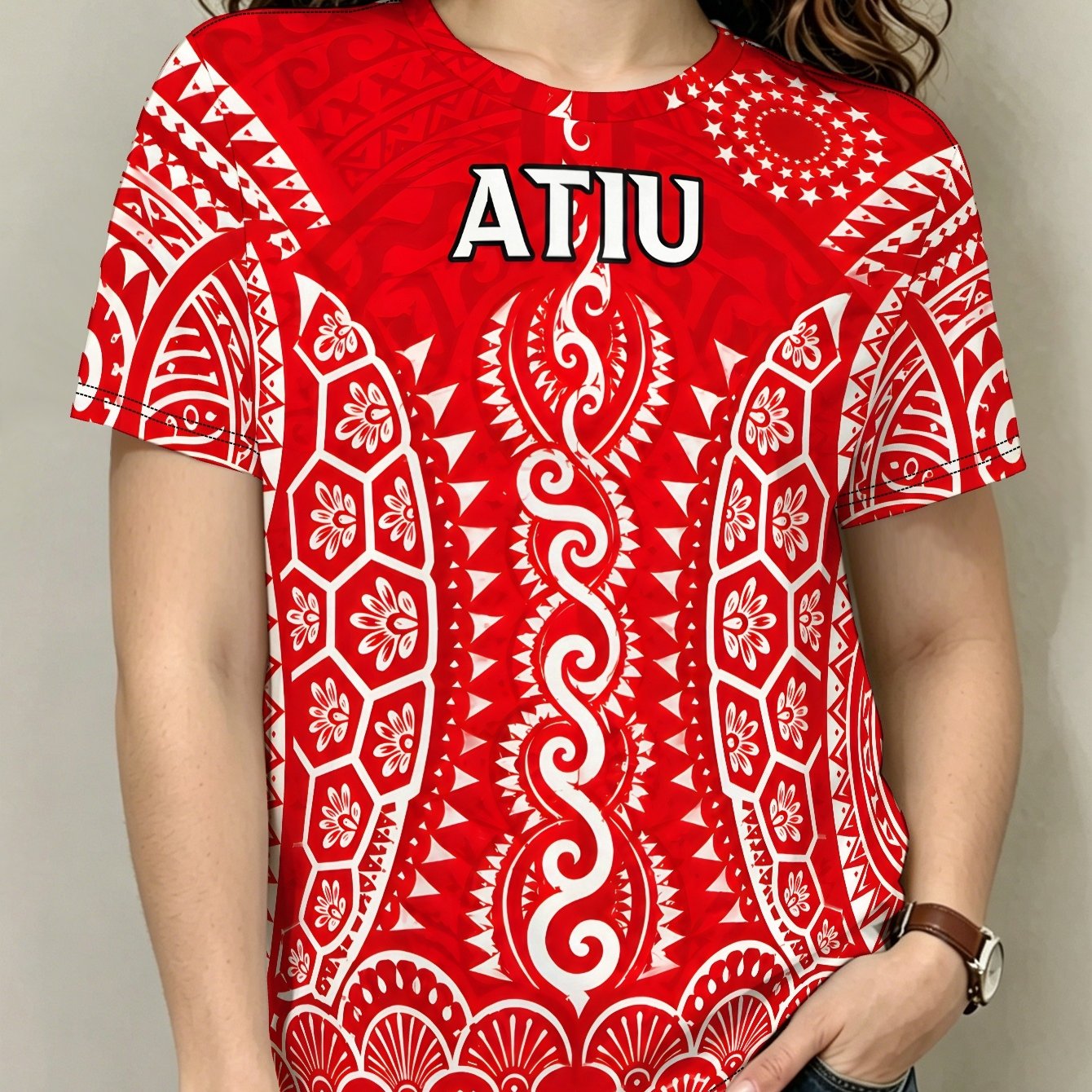 TEMU Women' Cook Islands Series Short Sleeve T-shirt - Full-body Cook Print, Casual Summer Beachwear & Outfit, Machine Washable Suitable For S,
