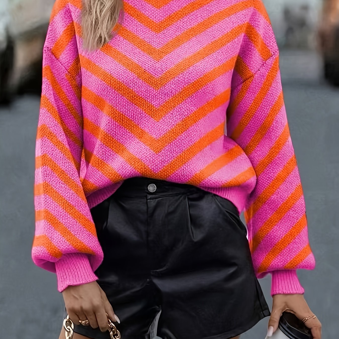 Directional Autumn/winter New Contrast Striped Round Neck Sweater, Casual Versatile Pullover