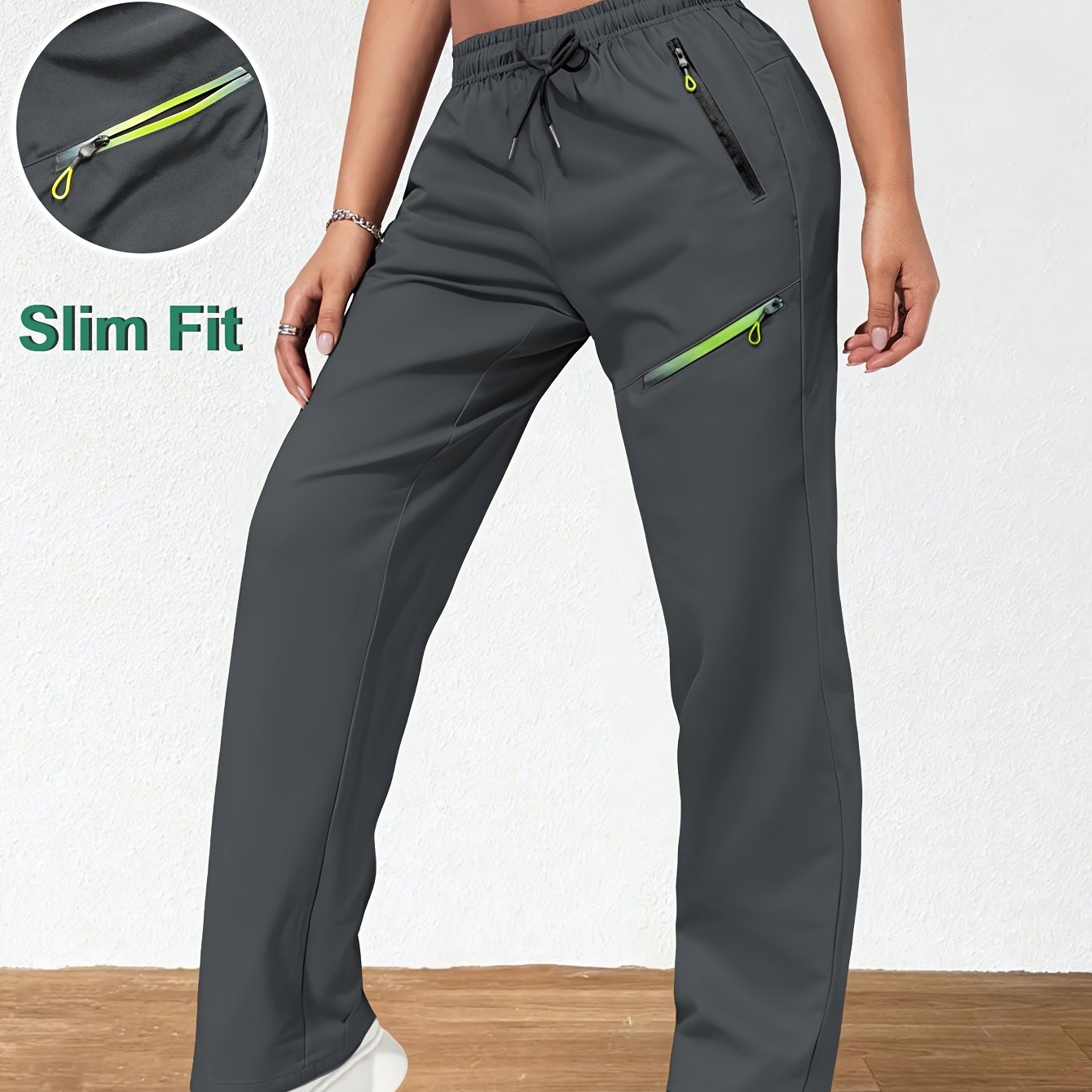 TEMU Women's Athletic Casual Pants, Lightweight, Drawstring Waist, 4 Zippered Pockets, Gradient , Suitable For Daily Casual Wear And Outdoor Sports