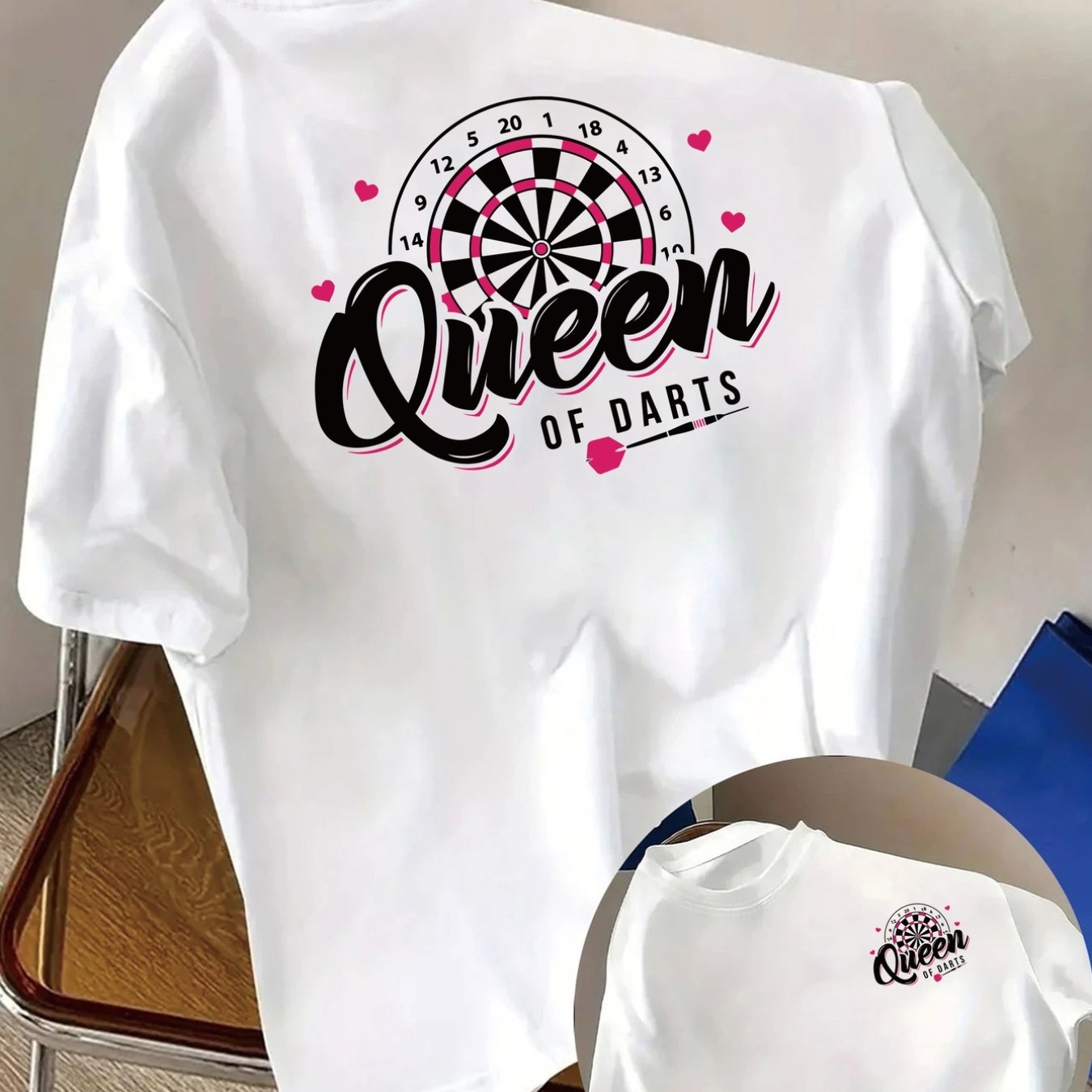 TEMU Front And Back Short-sleeve T-shirt - Dart Queen, Stylish Dart Print - Women's Trendy Spring And Summer Printed T-shirt, A Fashionable Item