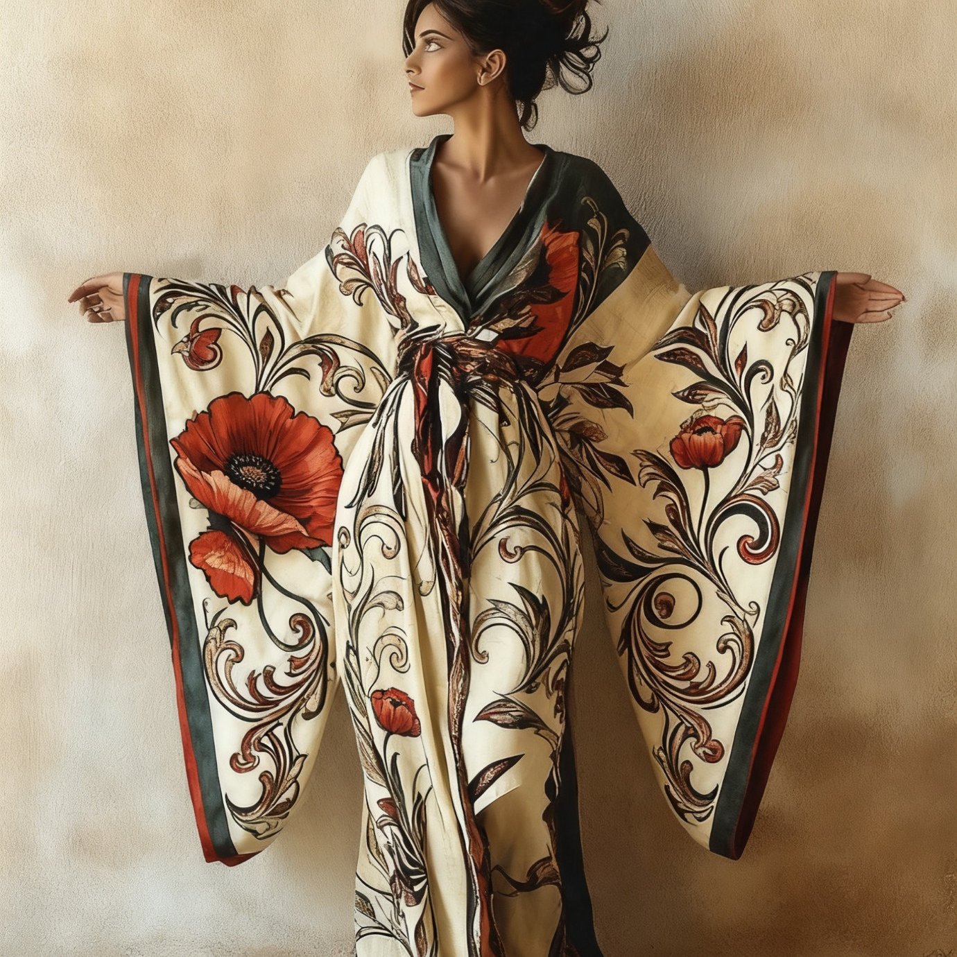 Image of New Stylish Printed Robe With Deep V-neck And Waist Belt, Elegant And Sexy, Accentuated Body , Suitable For Vacations, Leisure, And Special Occasions