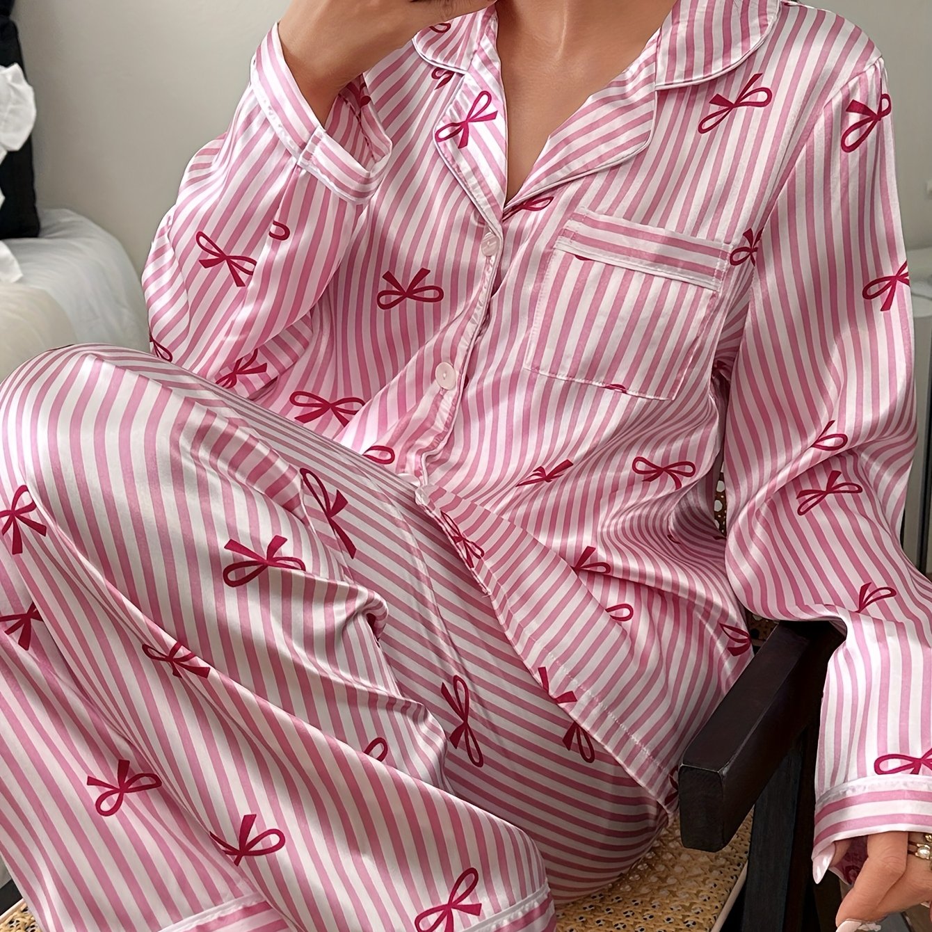 TEMU 2pcs Set Of Women's Striped Long-sleeve Pajamas With Long Pants